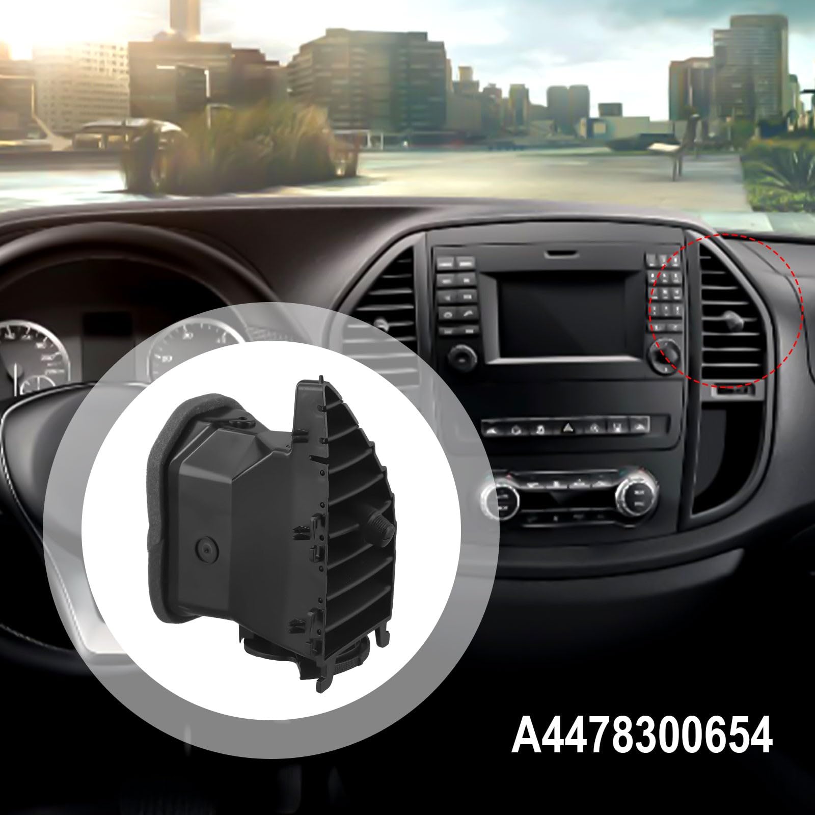 Lüftungsgitter für Mercedes-Benz für Vito W447 2015+, rechte Mitte, schwarzes ABS-Ersatzteil A4478300654