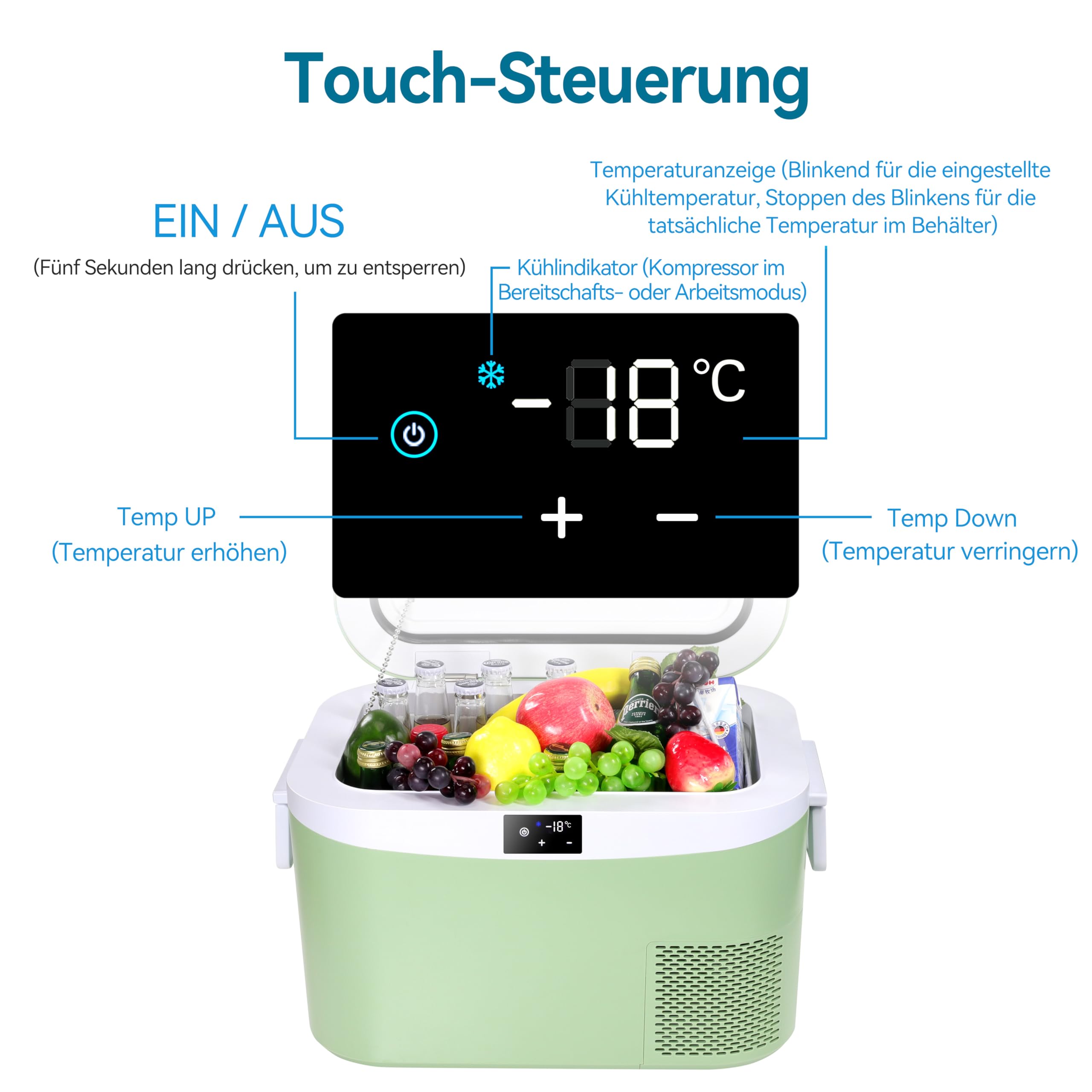 BINGI Kompressor Kühlbox 12.8 Liter Tragbarer Auto Kühlbox 12V / 24V DC und 110~240V AC Elektrische Kühlschrank Kompressor Gefrierbox für Auto LKW Picknick Camping und Heimgebrauch (‎HC-12P2)