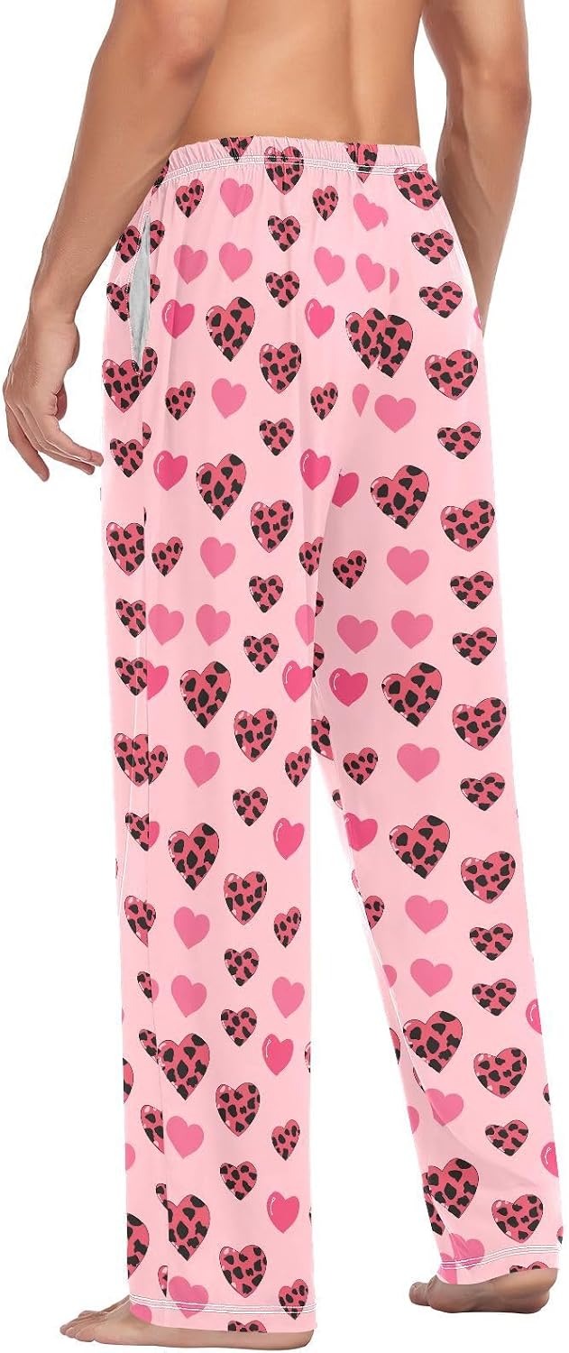 ALAZA Heart Leopard Print Men's Pajama Pants Men Cotton Pajama Bottoms with Pockets, S