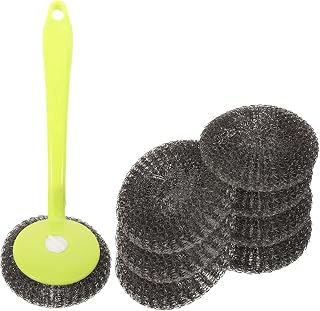 Healifty Cleaning Brush 8Pc Cleaning Scrubber Stainless Steel Sponge Scrubber Wire Bristle Brush 8 Piece Set Dish Brush Mesh Dishwasher