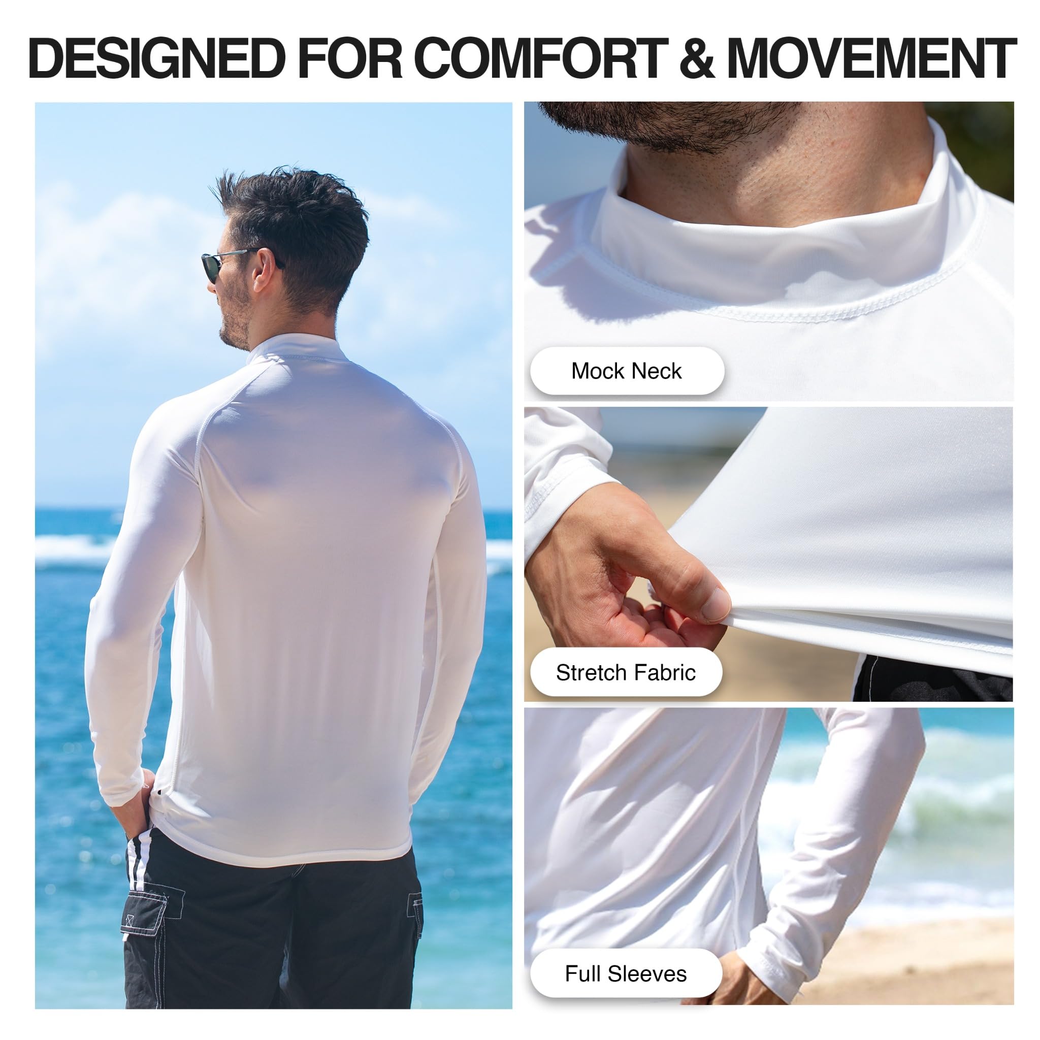 Kanu Surf Men's Long-Sleeve Platinum UPF 50+ Rashguard