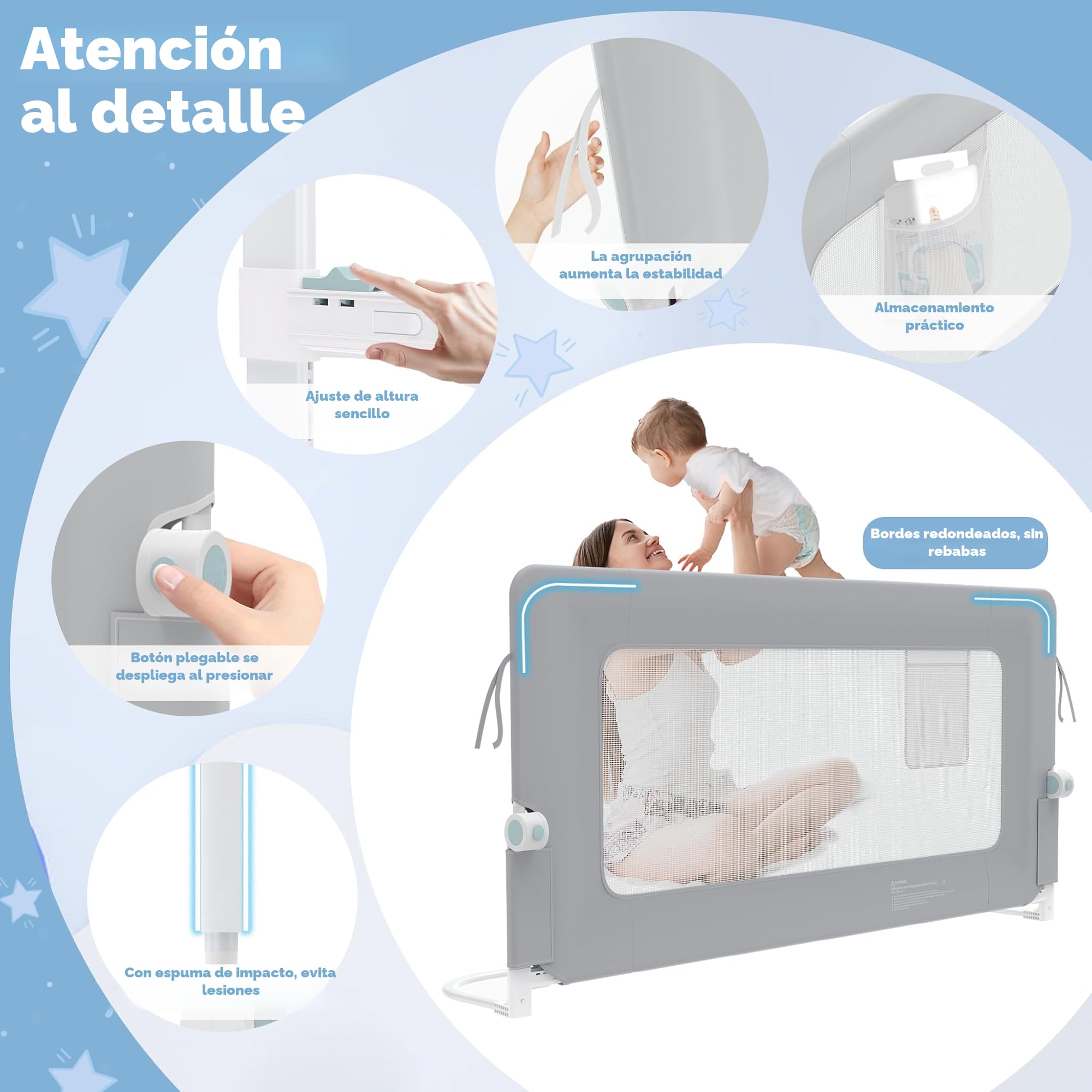 LZQ Barrera plegable para cama infantil, protección contra caídas, protección contra caídas, protección contra caídas, 150 cm