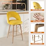 Swivel Bar Stools Set of 2, 26" Seat Height Counter Height Stools for Kitchen Island, Velvet Upholstered Barstools with Back, Yellow