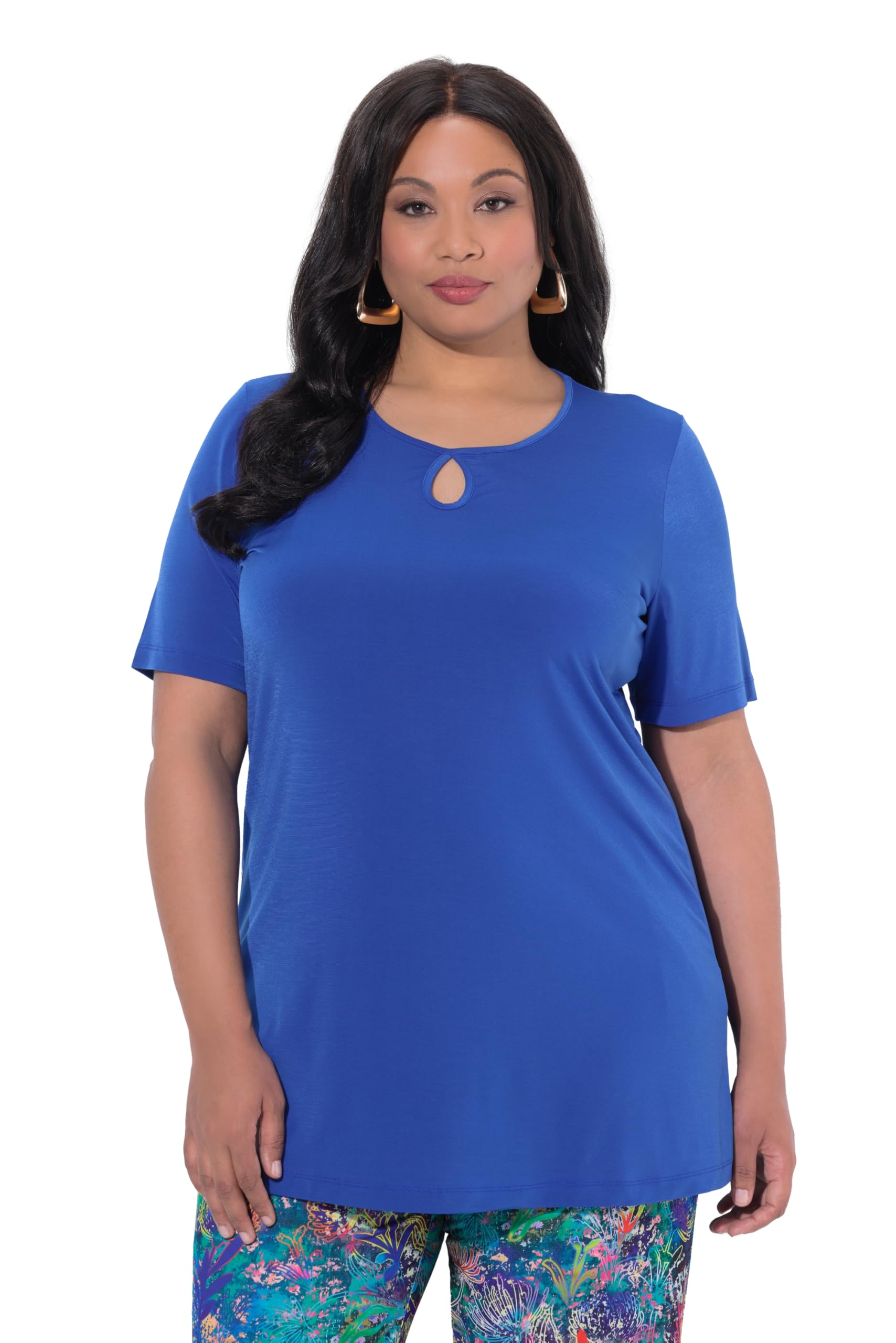 Ulla Popken Damen große Größen Übergrößen Plus Size Longshirt, Keyhole, A-Linie, Rundhals, Halbarm 847670