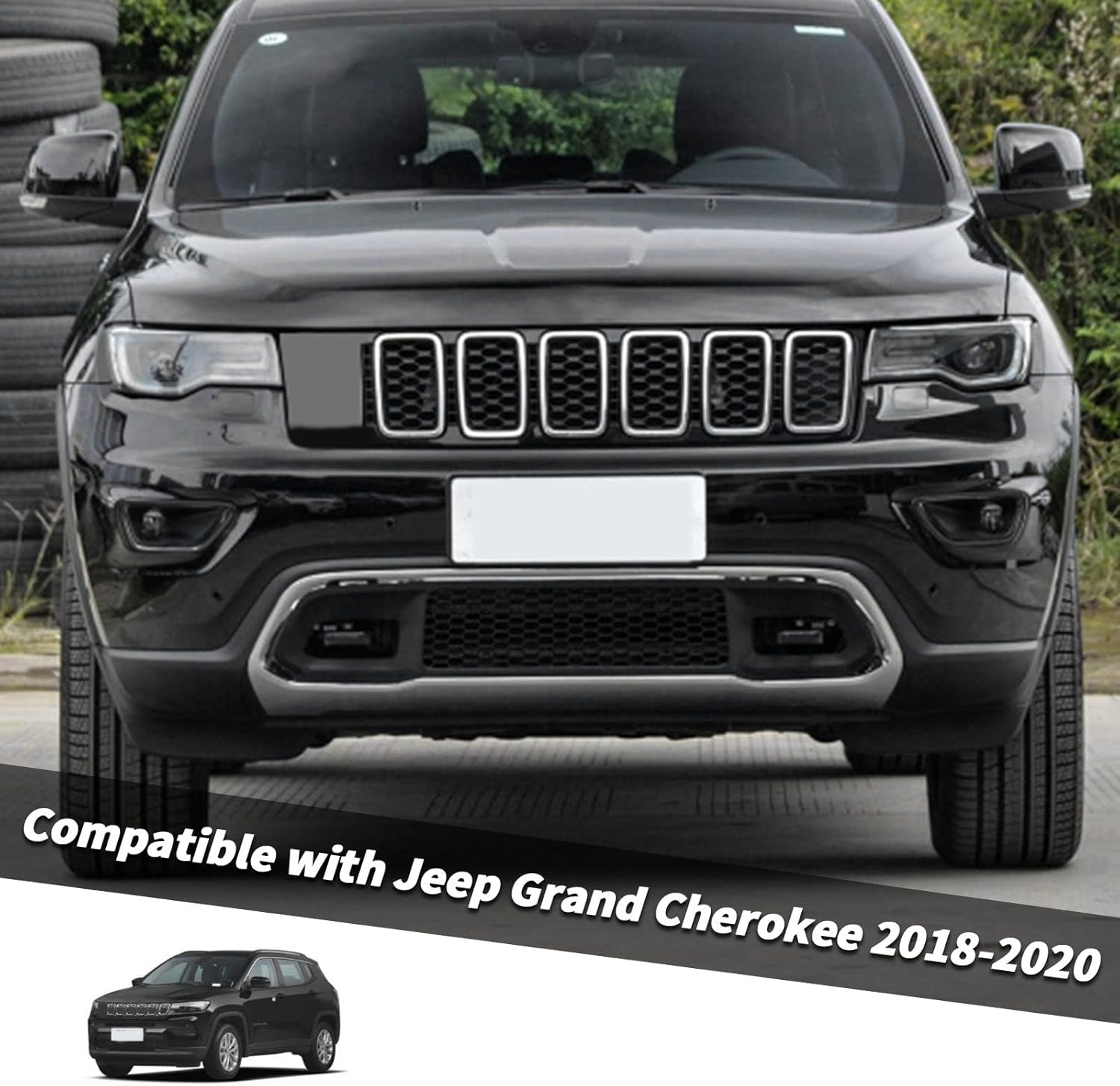 Jimen Compatible with 2018-2020 Jeep Grand Cherokee Front Fog Light Cover Trim (Black)