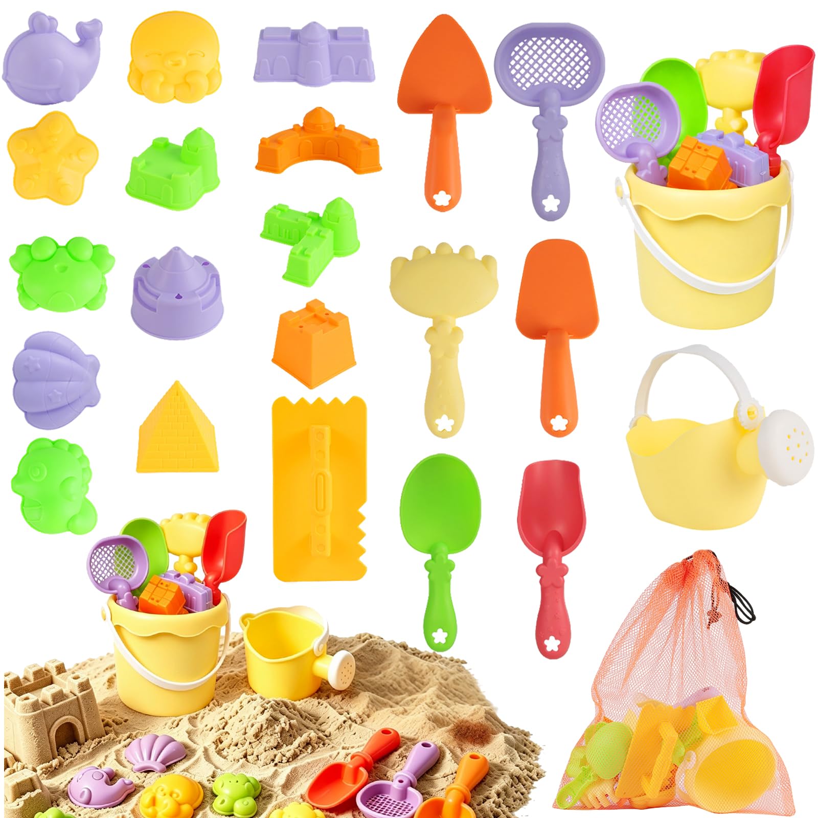 23pcs Sand Toys Beach Toy, Sand Mold Shovel Sieve And Bucket Play Set, For Boys Girls Travel Beach Water Play Summer Game, Beach Accessories, Summer Toys