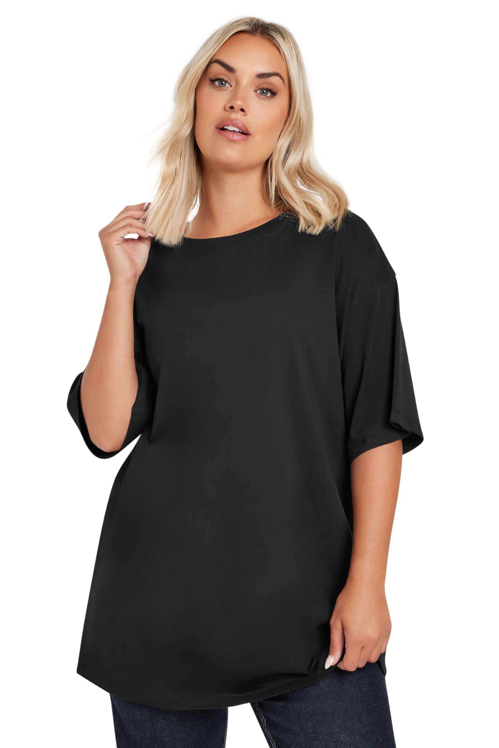 Yours Women's Black Longline Core T-Shirt In | Size: 34/36