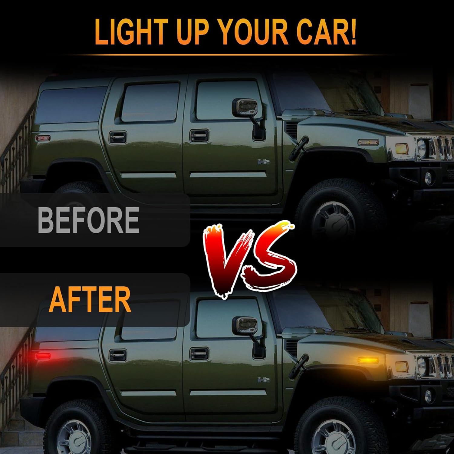 Front & Rear Fender LED Side Marker Lights for Hummer H2 2003-2009 Smoked lens 2Rows Beams LED Bumper Side Marker Reflectors Lights, Turn Signal Sidemarker 4 PCS