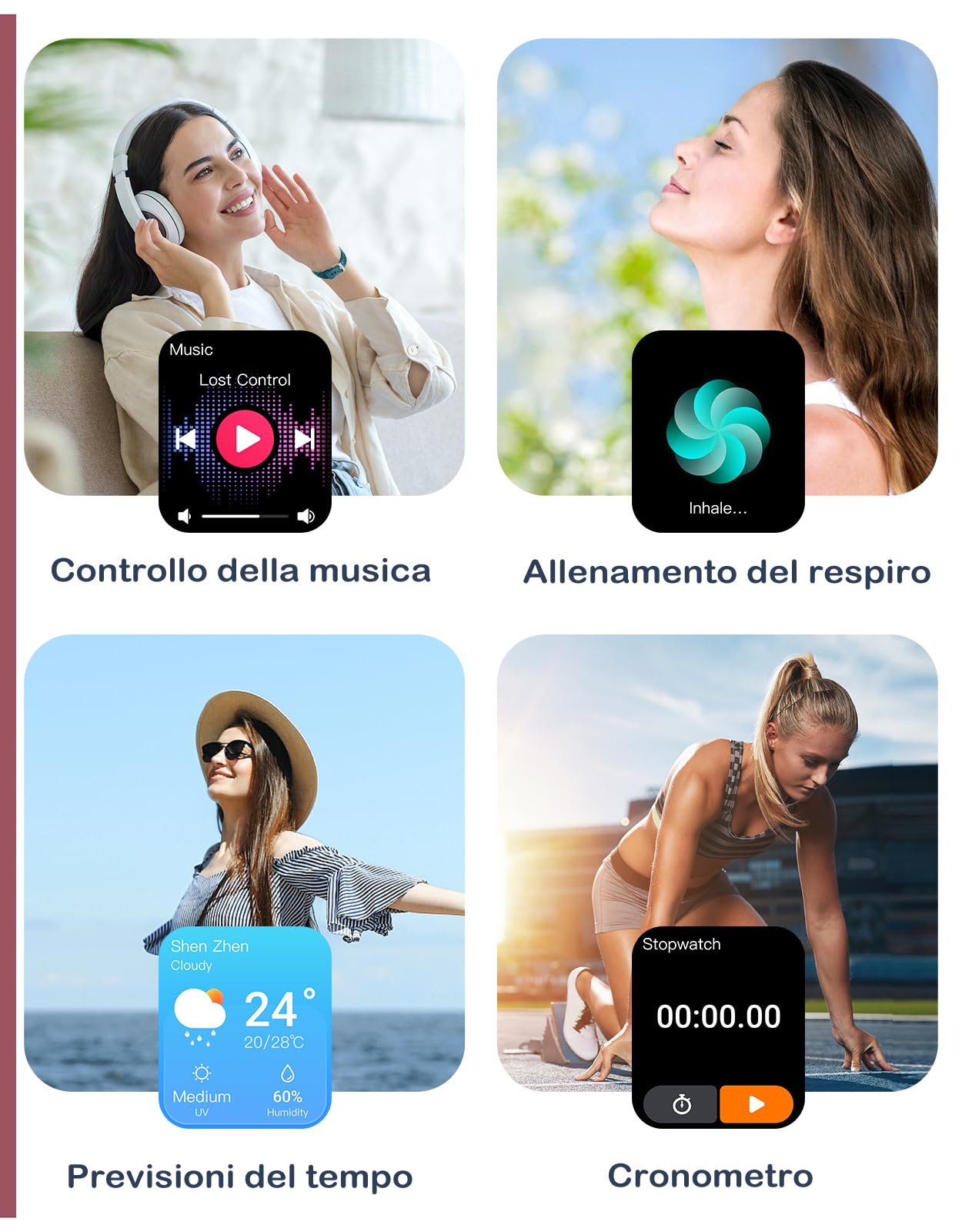 GRV Smartwatch da donna con chiamata touch screen orologio sportivo podometro cardio impermeabile IP68 notifica messaggio tracker di attività cronometro monitoraggio del ciclo per Android iOS viola