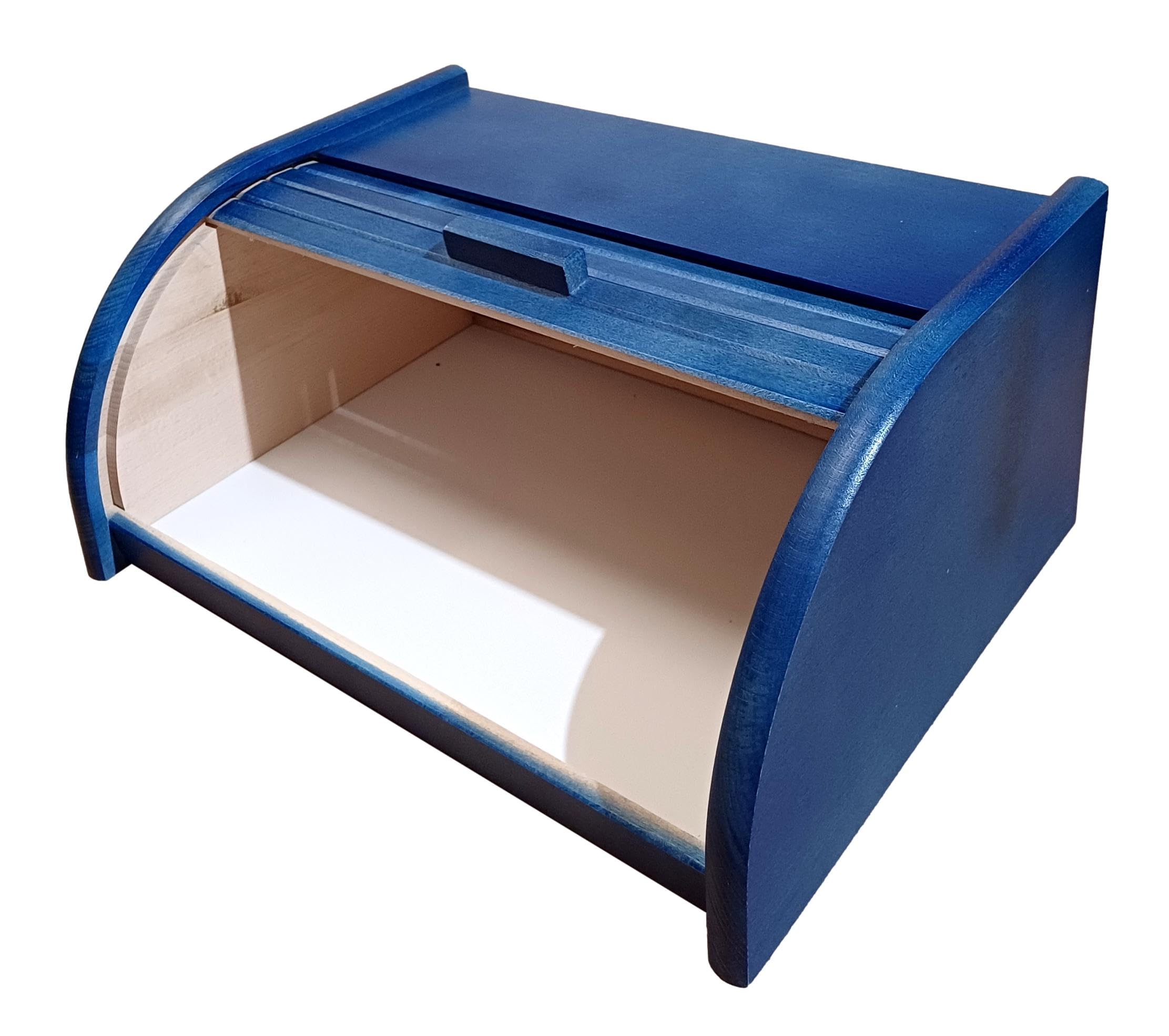 Boîte à pain en bois - Avec couvercle coulissant, Bois dense, bleu, Taille L