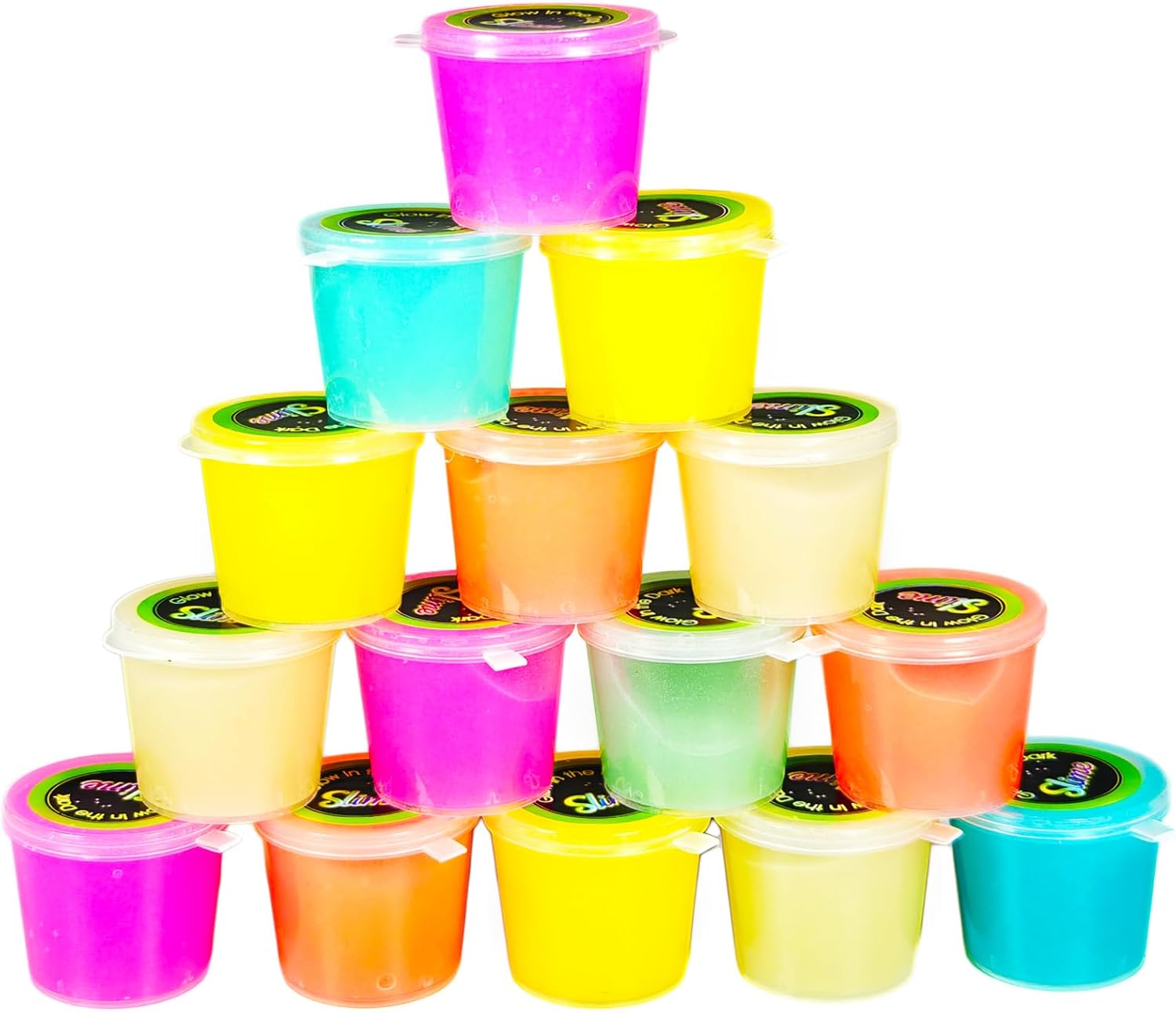 15 Pack Glow in The Dark Slime Kit, with Purple, Green, Blue, Orange and Yellow Etc, Galaxy Slime Favor for Child Birthday, Super Cute Girls Boys Stress Relief Toys