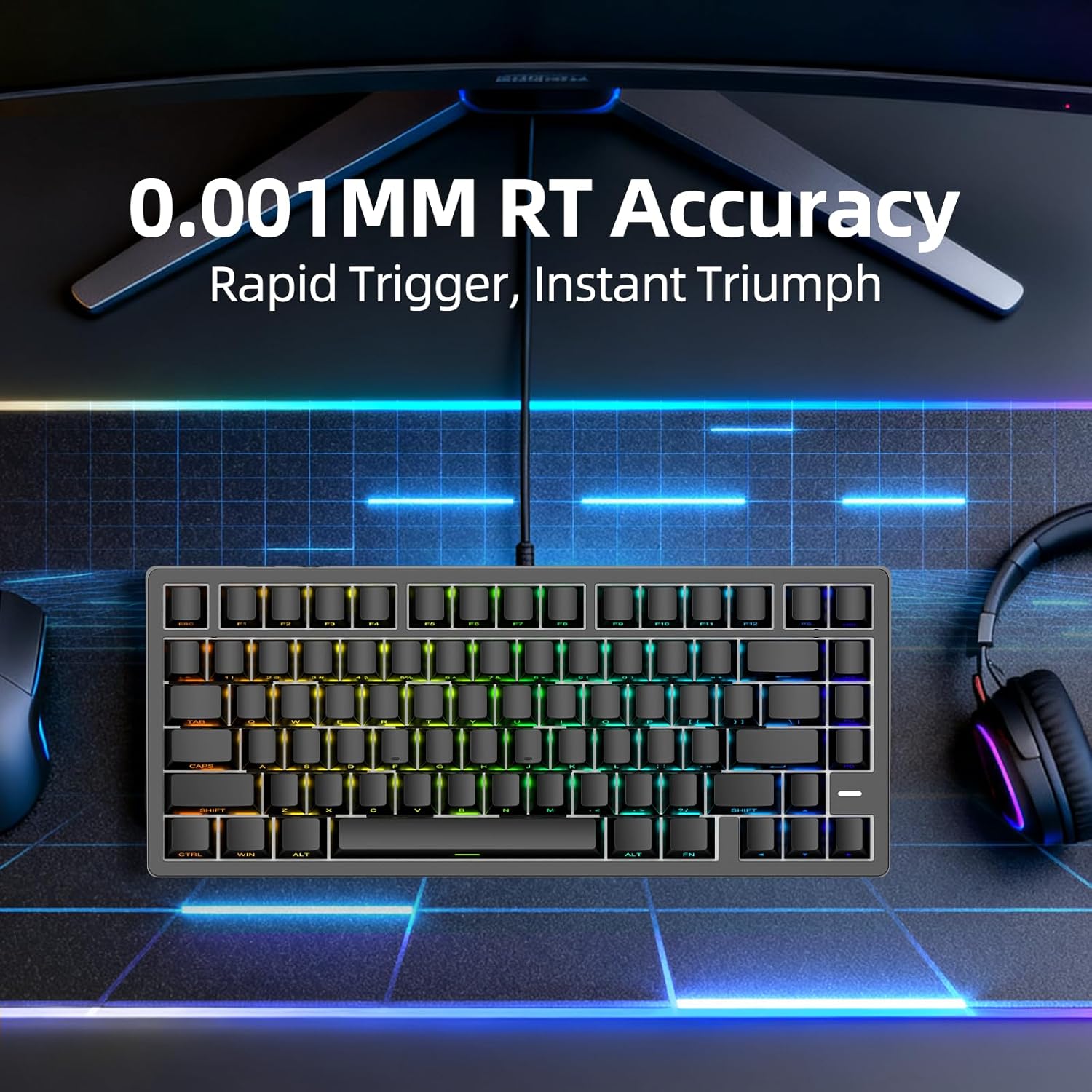 IROK Mars75 Wired Magnetic Switch Keyboard, 75% Layout,0.001MM RT Accuracy, 8KHZ Polling Rate/Latency As 0.125MS/256KHZ Single Key Scan Rate/ARGB，Hot Swappable Gaming Keyboard(Black)