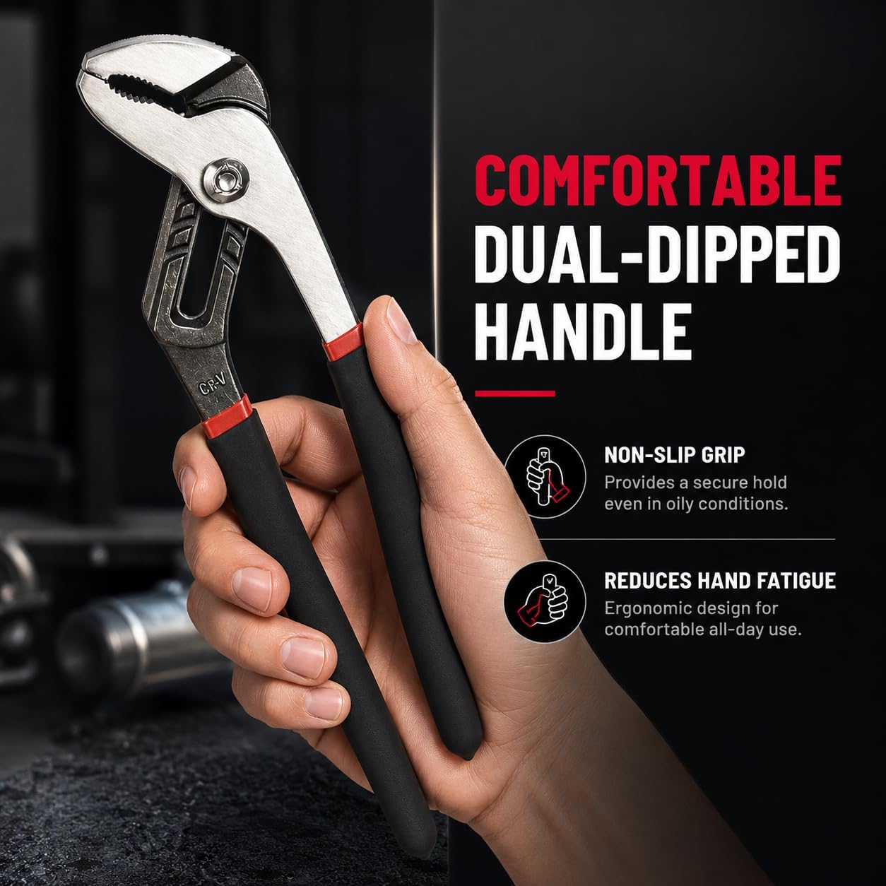 BLACK CANYON 12" Tongue & Groove Pliers, Heavy Duty Cr-V Steel Groove Joint Pliers with V-Jaw Teeth, 7 Adjustable Positions, Self-Locking Grip, Non-Slip Handle for Plumbing & Automotive