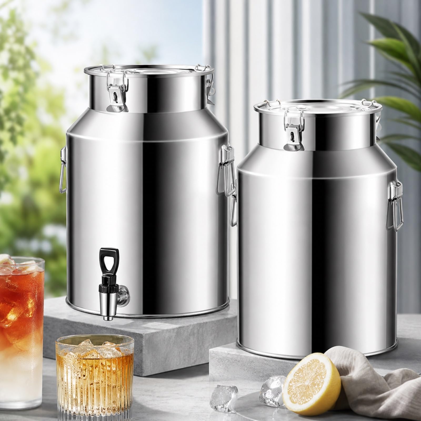 Bidón de leche de acero inoxidable 304 con tapa hermética y grifo | Bidón de leche estanco para almacenar y transportar aceite y vino(No Spigot,35L/9.2 Gal)