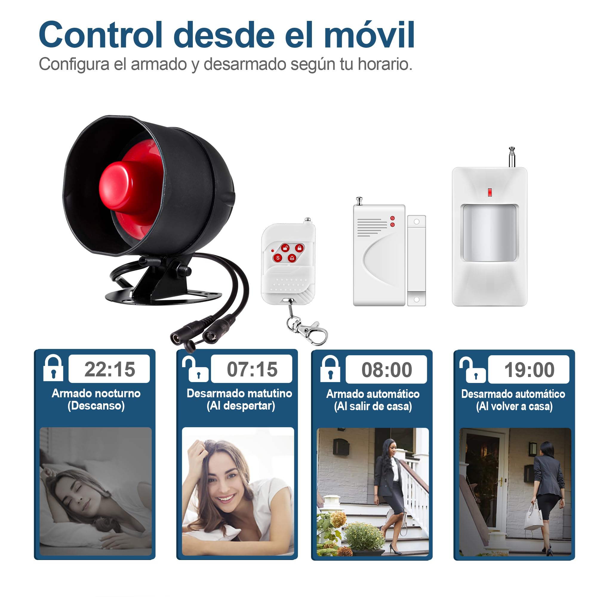 WiFi Alarmas Casa de 115dB, Sensor de Movimiento, Sensor de Puerta y Ventana y Sistema de Alarma de Seguridad con Control Remoto