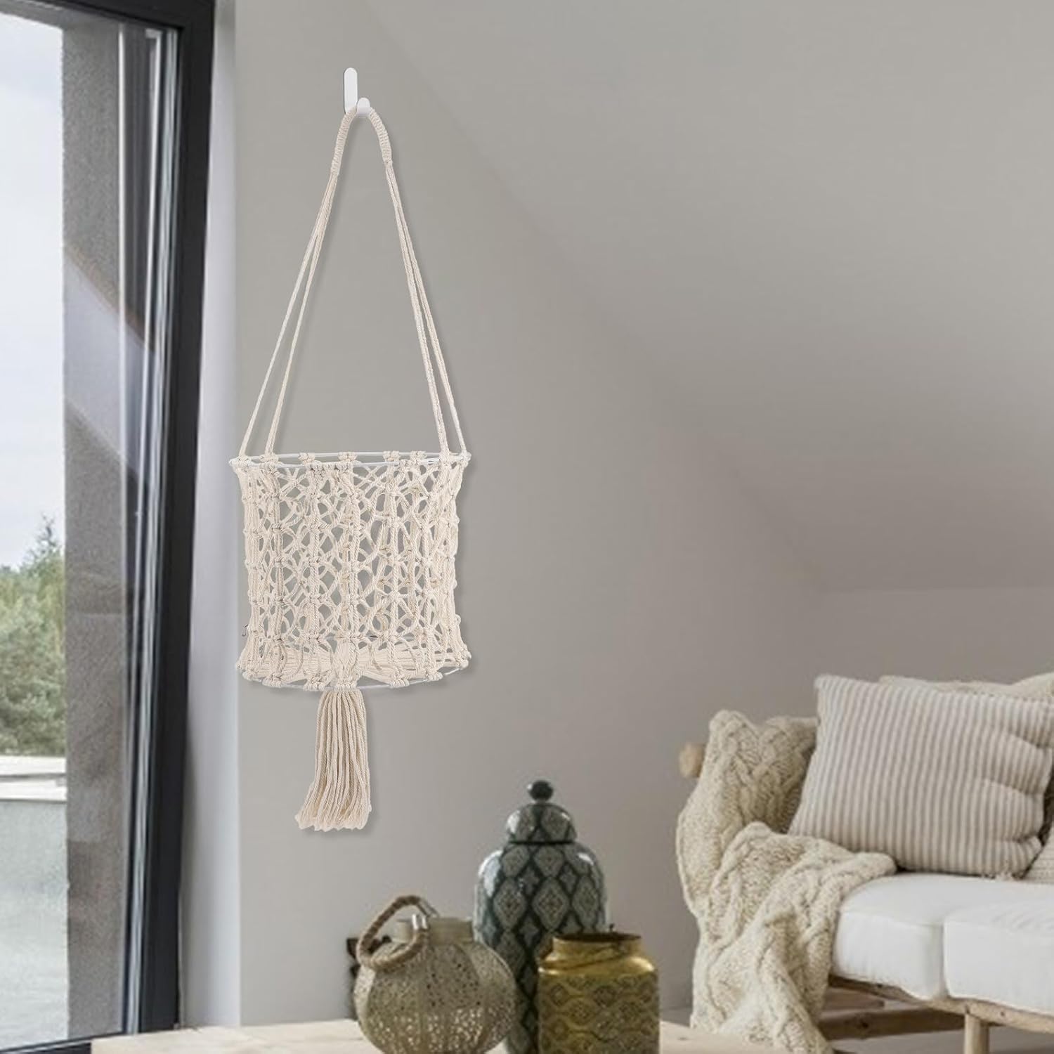 Totority Woven Hanging Wall Basket for Kitchen Fruit and Vegetable Storage, 25x80cm Handmade Nordic Bohemian Style Organizer, Multi-purpose Hanging Storage Basket for Pantry and Home