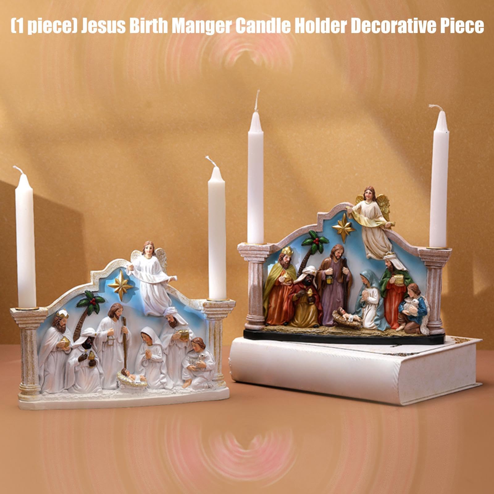 Belén Adviento Decoración Vela Portavelas Sagrada Escena Familia y Soporte Navidad Religioso Calendario Decorativo