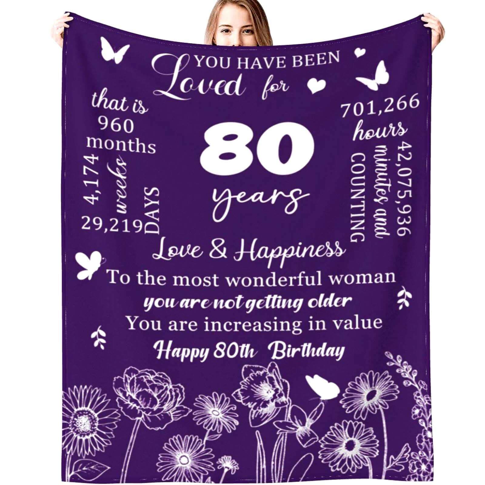 XeaGiasy 80th Birthday Gifts for Women Blanket Happy 80 Year Old Birthday Gifts Ideas for Best Grandma Wife Mom Sister Friend Throw Blankets 60"X50"