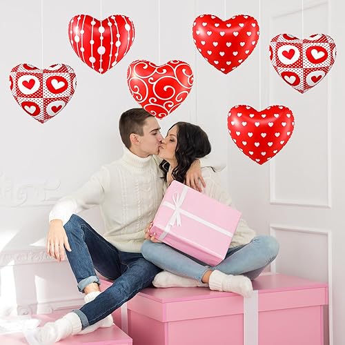 Miniatura 4 de Chitidr 12 piezas de corazón inflable de 12 pulgadas para el día de San Valentín, decoración al aire libre, corazón grande de San Valentín, adornos