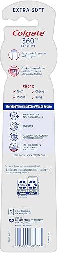 Miniatura 8 de Colgate Cepillo de dientes extra suave 360 para dientes y encías sensibles con limpiador de lengua y mejillas paquete de 2