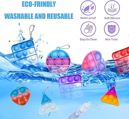 Miniatura 4 de Llavero Pop Fidget It Mini Fidget Toys Bulk 180 Pack de recuerdos de fiesta para niños de 3-5 4-8 años para niños y niñas, calcetines Push Pops a