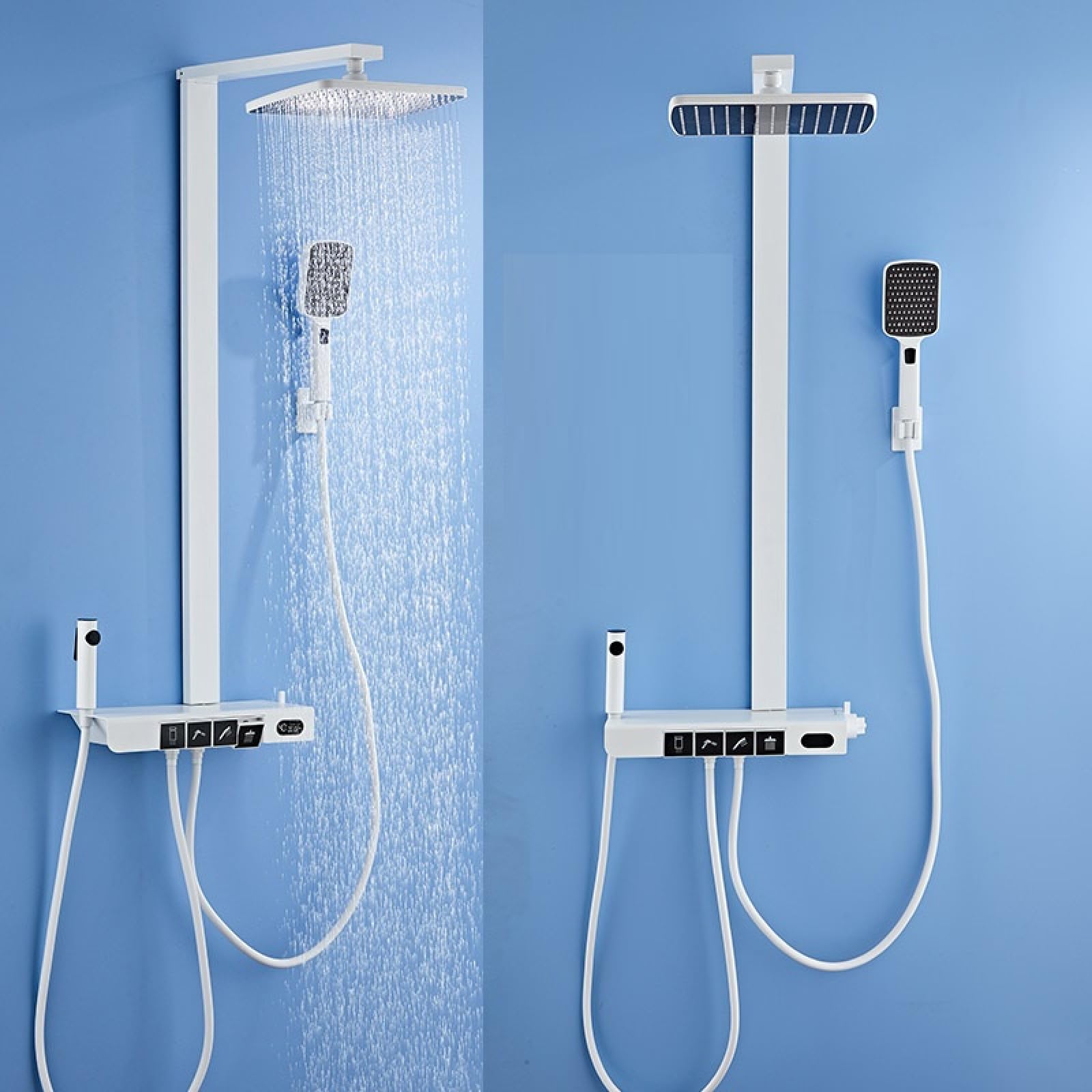 OZBMA Square Constant Temperature Modern White Shower Set Home Toilet Gun Ash Tube Set, Regular Large Format (Large White Regular Layout)