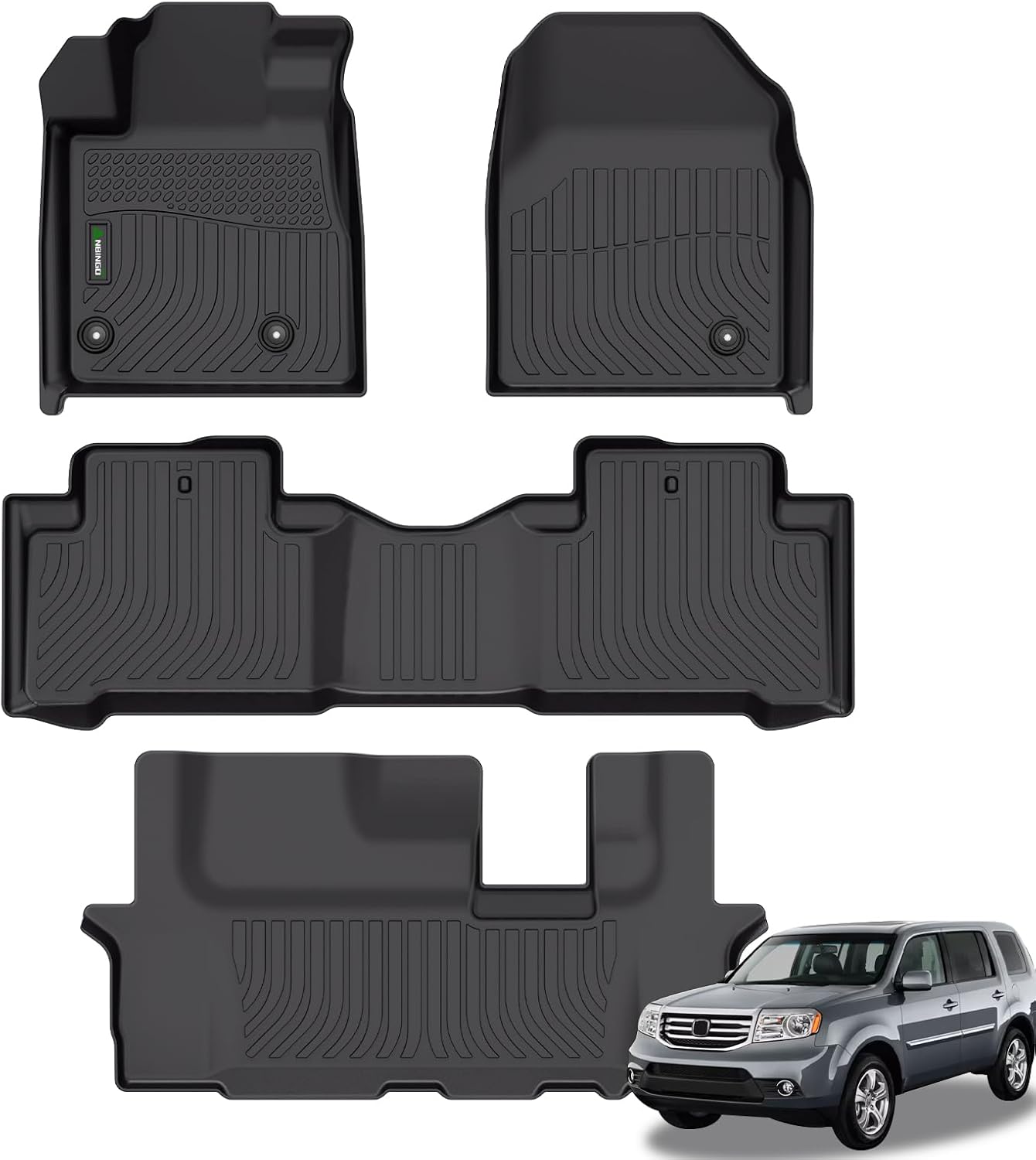 ANBINGO®Floor Mats Fit for Pilot 2009-2015.All Weather Protection TPE Waterproof Non-Slip Floor Liners Fit 1st & 2nd &3 rd Row Set Accessories-Black 16)For Honda Pilot/2009-2015/Floor Mats
