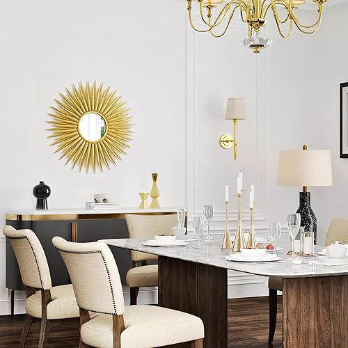 Miniatura 6 de Espejo de pared con forma de explosión de sol de oro antiguo, espejo redondo pequeño de 30 pulgadas para decoración de pared, espejos circulares