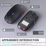 KANMABPC Wireless Bluetooth Mouse – Rechargeable, Silent, Dual Mode (Bluetooth 5.2 & USB) with LED Lights – Portable for Laptop, Desktop, & Tablet(Black)