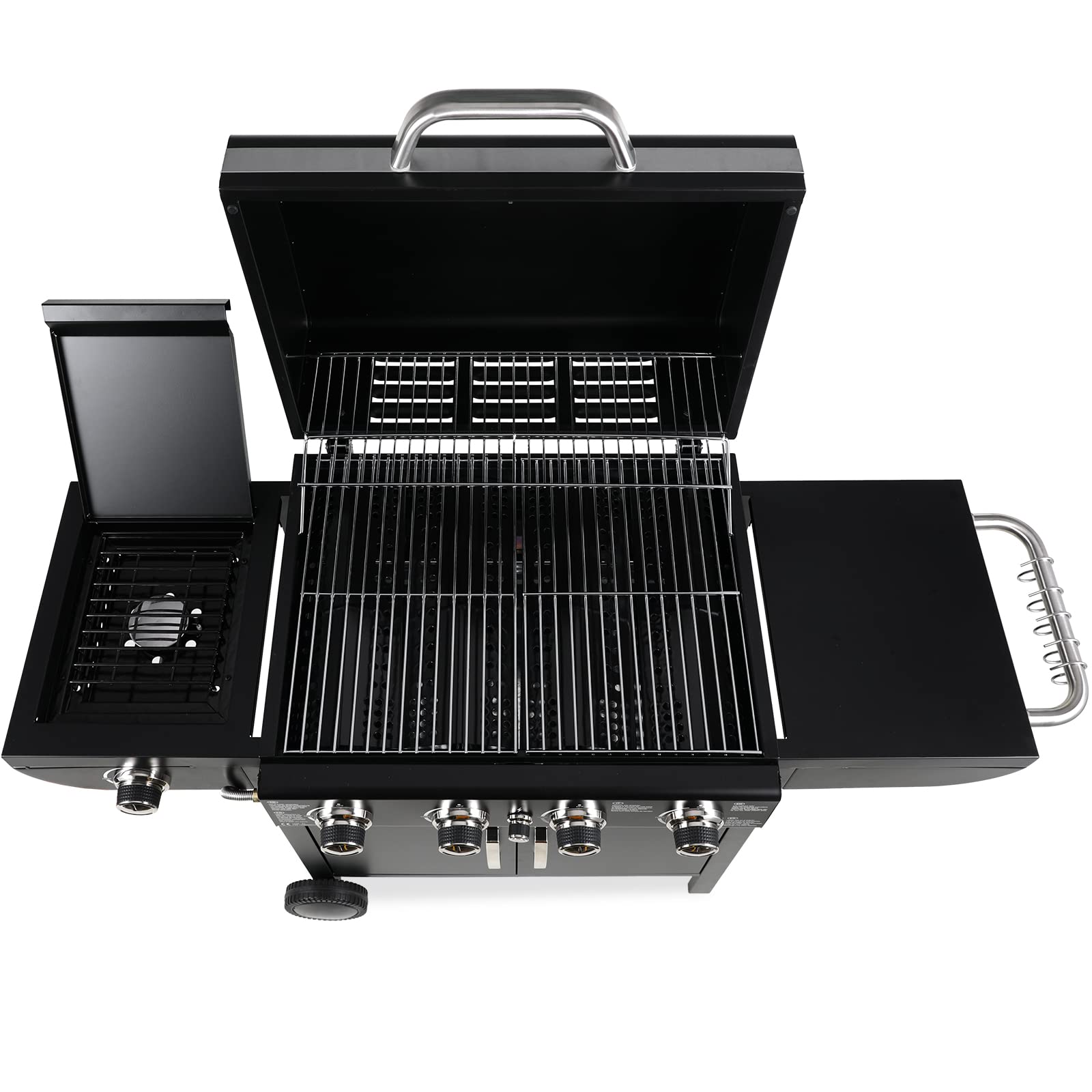 Barbecue Gaz sur Chariot 4+1 Brûleurs 14.05KW avec Plaque Latérale, Thermomètre, Allumage par Impulsion