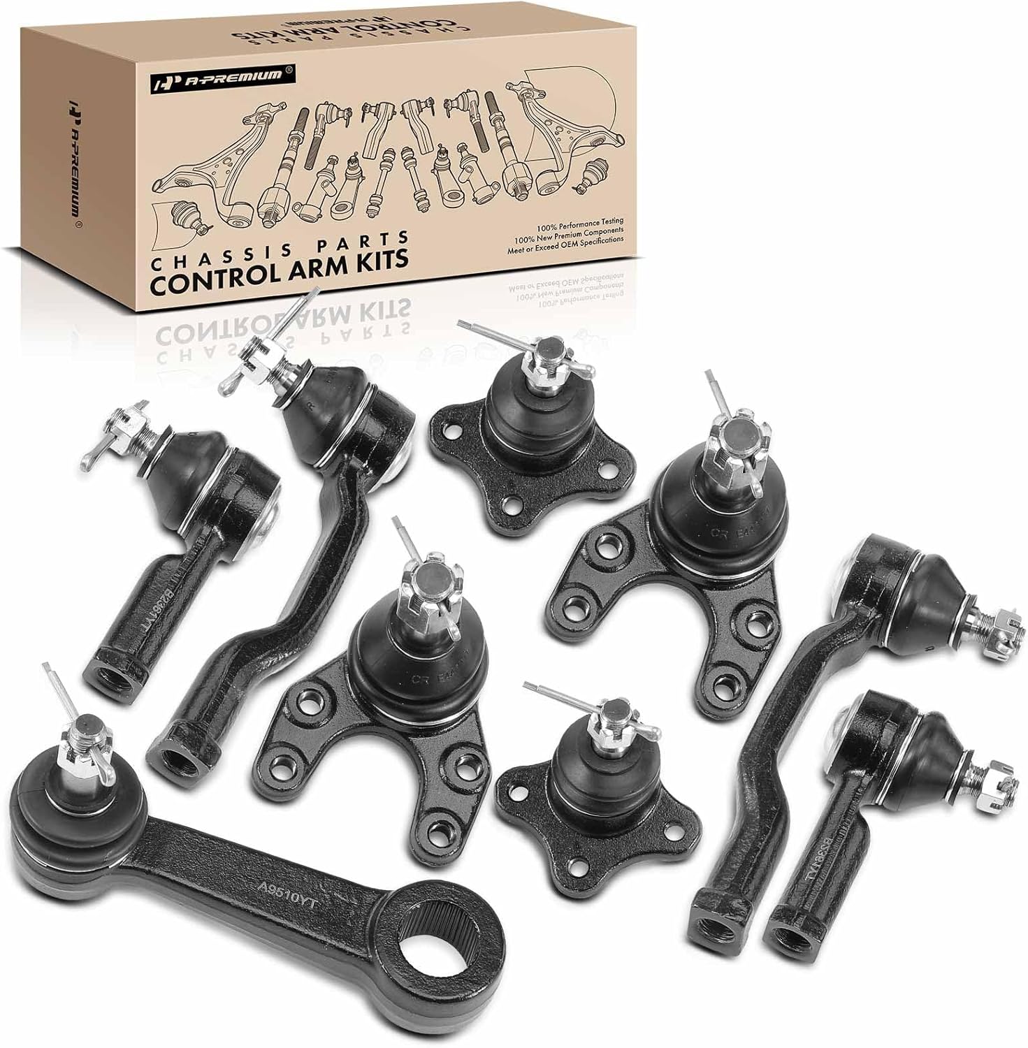 A-Premium Set of 9, Front Upper Lower Ball Joint, Inner Outer Tie Rod End, Pitman Arm, Compatible with Mazda B2200 1992-1993, B2600 1992-1993, RWD Only