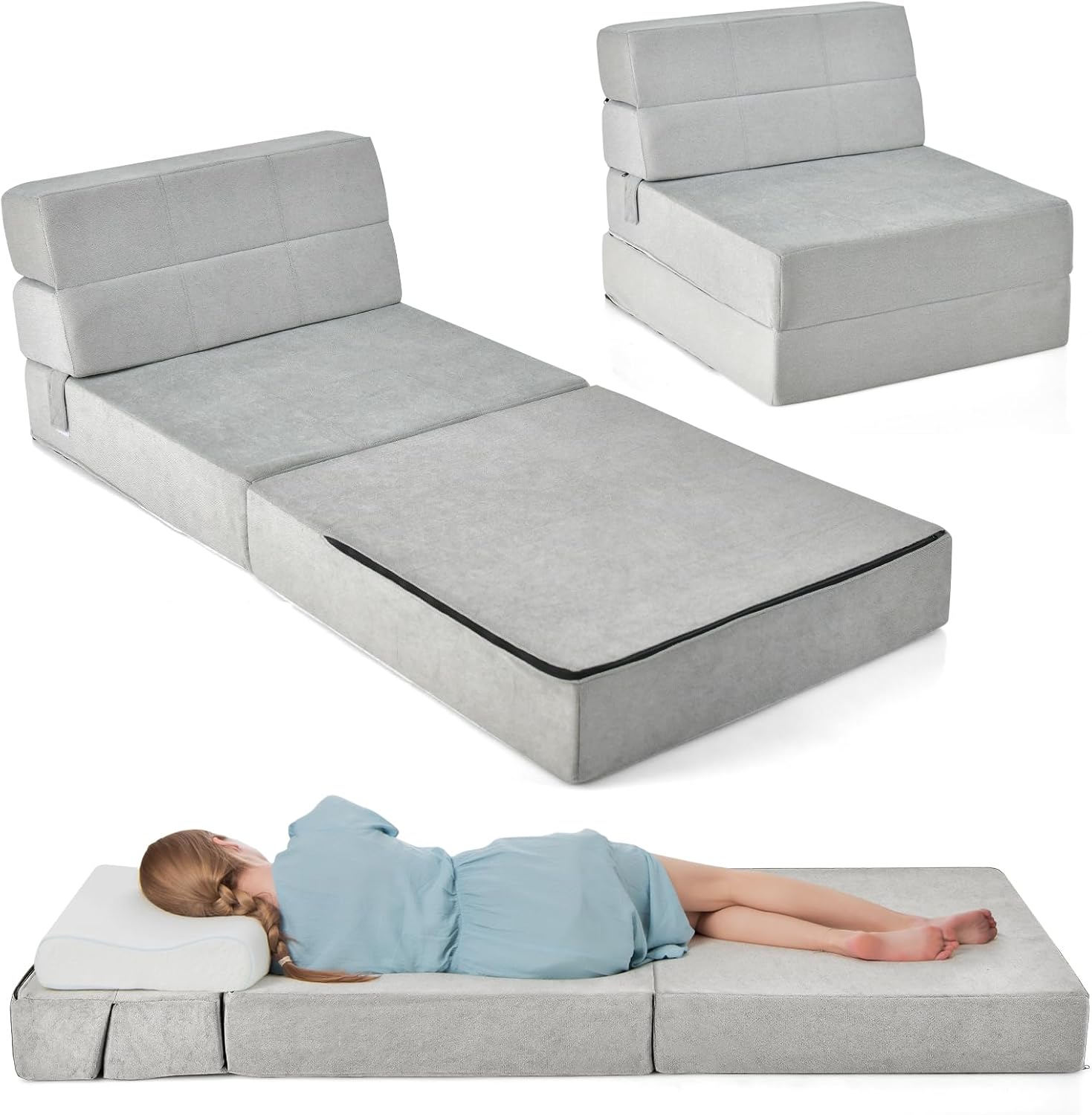 RELAX4LIFE Folding Sofa Bed Chair 3in1 Convertible