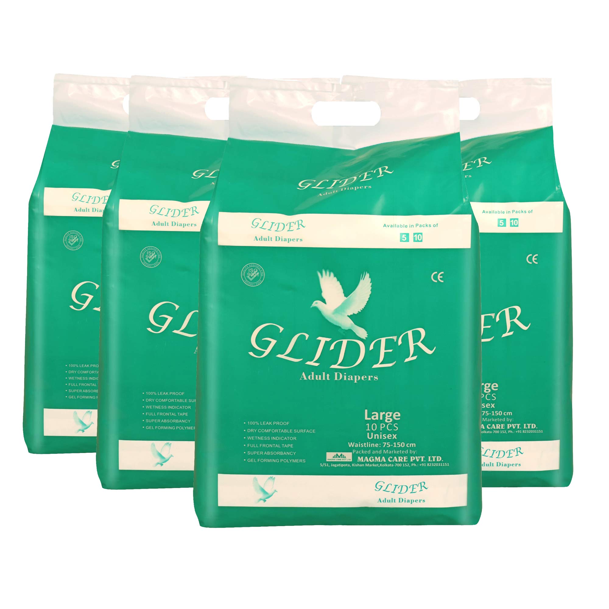 GLIDER Premium Unisex Adult Diaper Large , Waist Size 101-139Cm (40"-55") ,High Absorbency , (Pack Of 4, 40 Count) 3