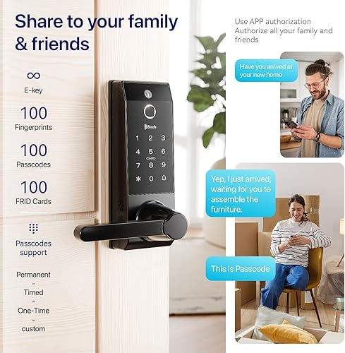 Miniatura 2 de Cerradura inteligente para timbre de puerta con huella dactilar para propietarios de viviendas o padres, cerradura de puerta con cámara y manija de