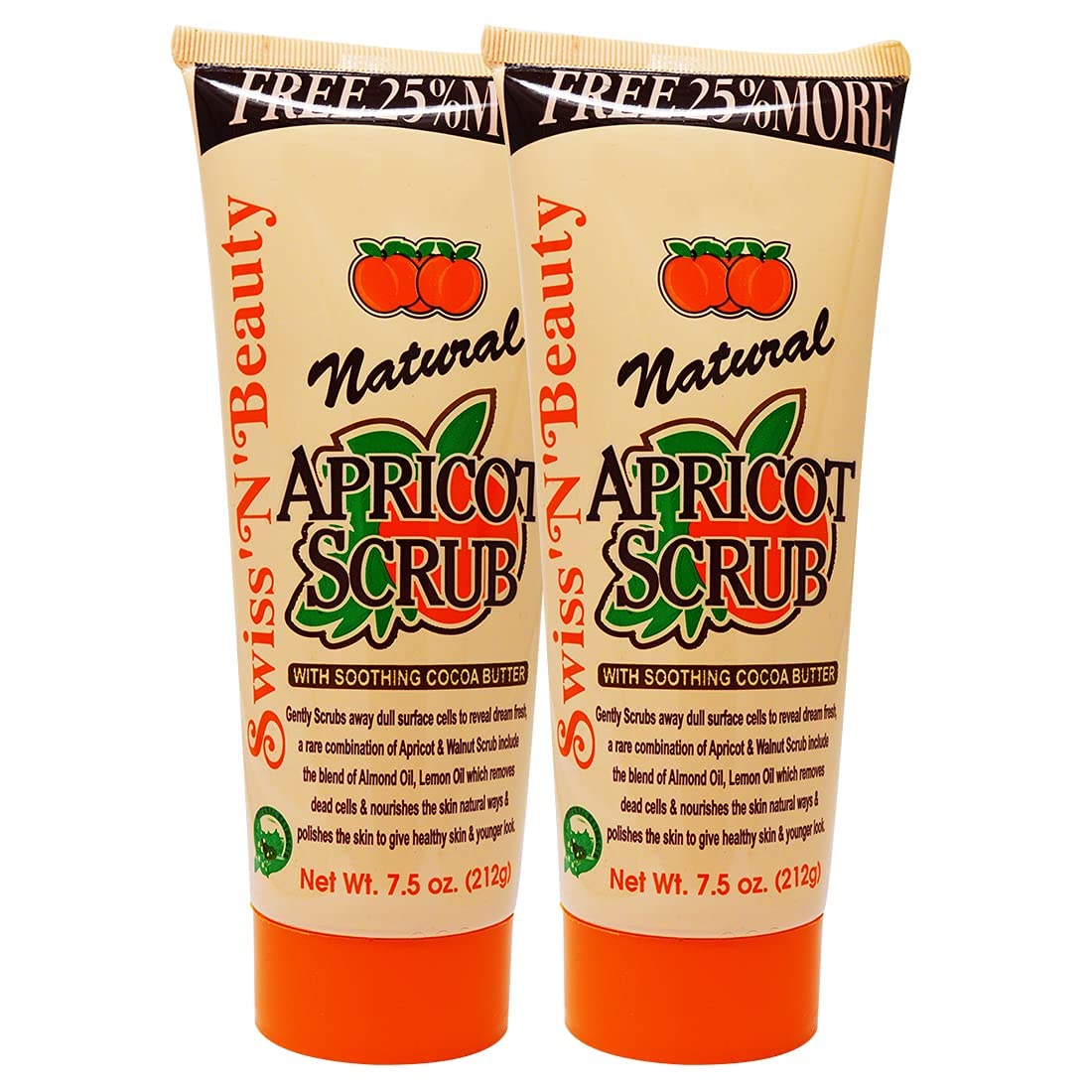 Adbeni Natural Apricot Scrub 212g Pack of 2, Improved Texture, Anti-Aging, Spa-quality, Gentle Exfoliation, Moisturizing, Sulfate-Free, Cruelty-Free, Suitable for Face and Body, Face Scrub Women & Men