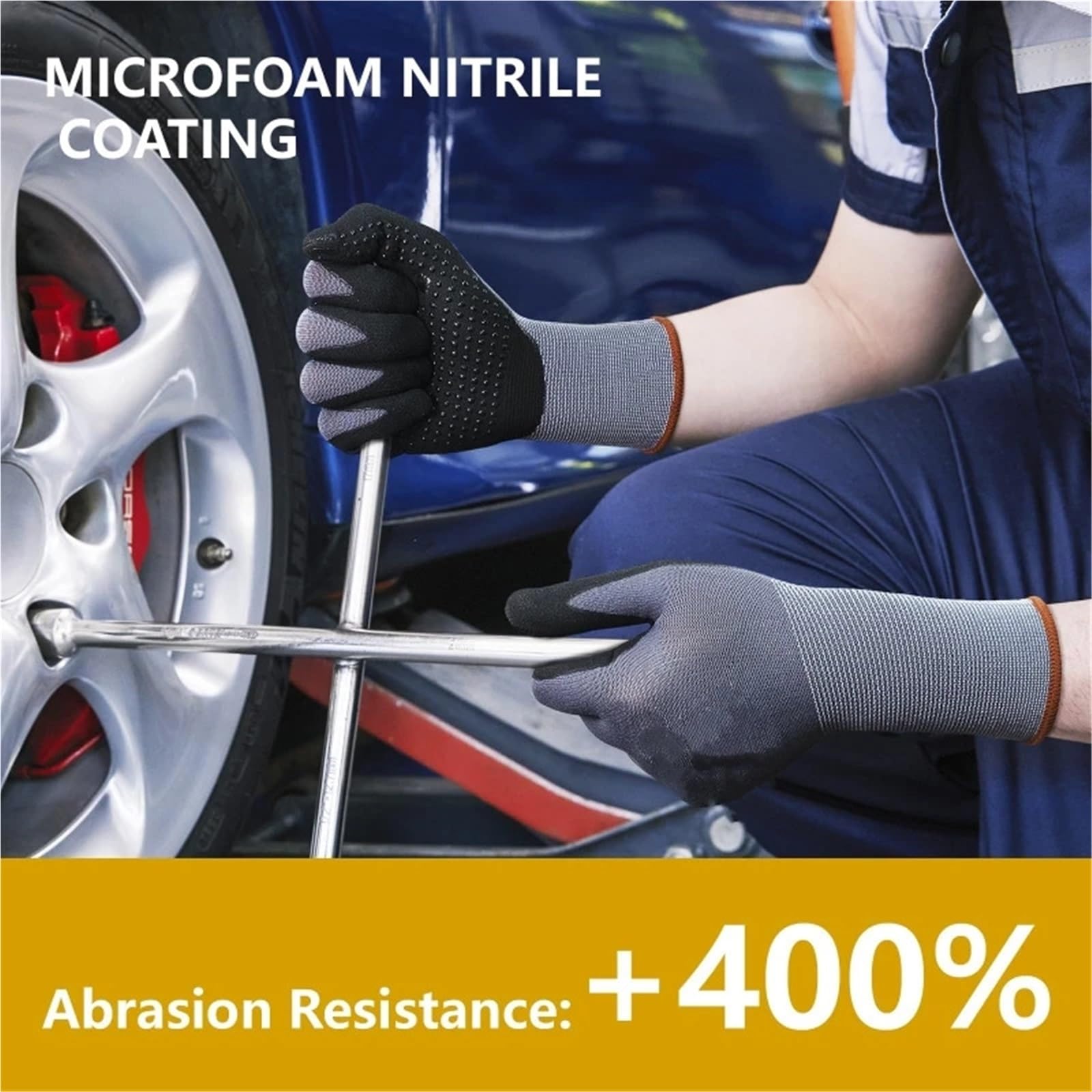 Guanti Da Lavoro Antiscivolo Guanti da lavoro in maglia senza cuciture rivestiti in microschiuma di nitrile 1/3 pezzi con impugnatura a punti for giardino meccanico(3Pairs,XL)