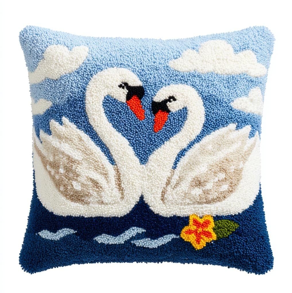 AxiangziK Latch Hook Pillow Kits for Beginners,Animals Swans 43x43cm DIY Crochet Cushion Creative Craft,Ideal for Home Decor and Fun Crafting