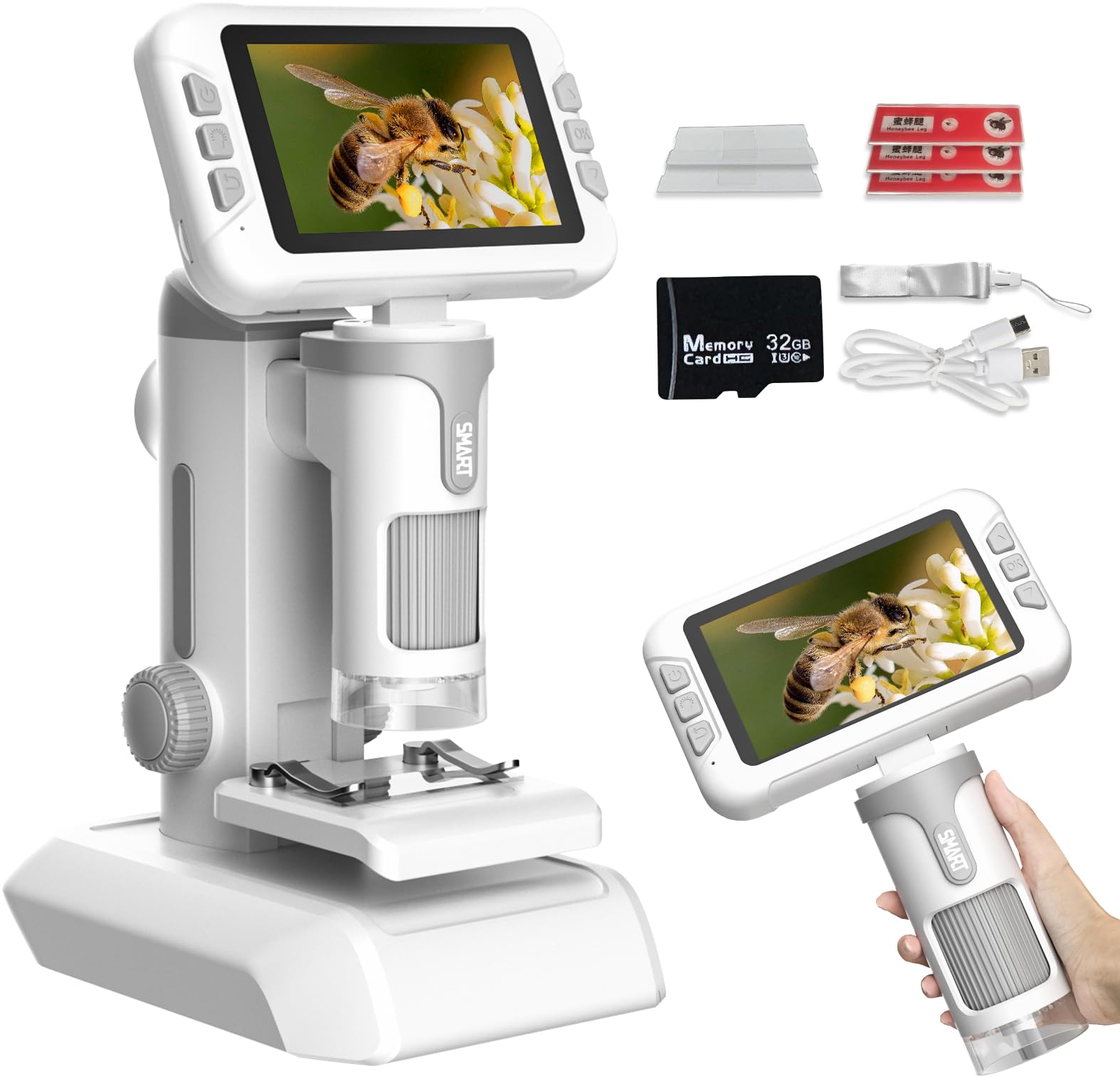 Microscopio Bambini Ingrandimento 1600X, 4,0" IPS Microscopi Portatili, Microscopi Digitali con Foto e Video, 32GB, Vetrini, 6 LED Regolabili, Kit didattici per microscopi per Iniziare