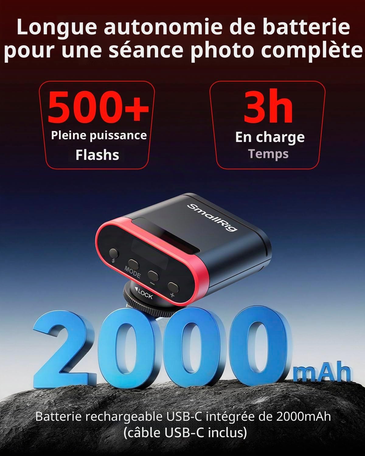 SMALLRIG RS20 Mini Flash pour Canon pour Sony, Flash Speedlite GN12 pour Caméra avec Batterie 2000 mAh, 8 Niveaux, 500 Flashs à Pleine Puissance, 1,8s de Recyclage, 6500K, Mode A/M 1/1-1/128-5374