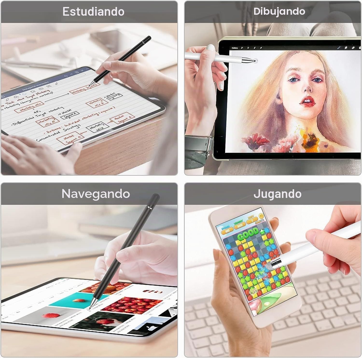 Lápiz capacitivo 2 en 1 para Samsung Galaxy Tab A9+ Plus/A9/A8/A8 Plus/A7/A7 Lite, lápiz capacitivo de alta sensibilidad y precisión para iPad Pro/iPhone/Fire HD/Surface Tablas, todos los dispositivos