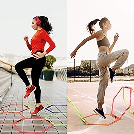 Yes4All Hex Agility Rings/Speed Rings with Carrying Bag - Hexagon Rings, Agility Hurdles for Agility Footwork Training (Set of 12 Colorful Rings)