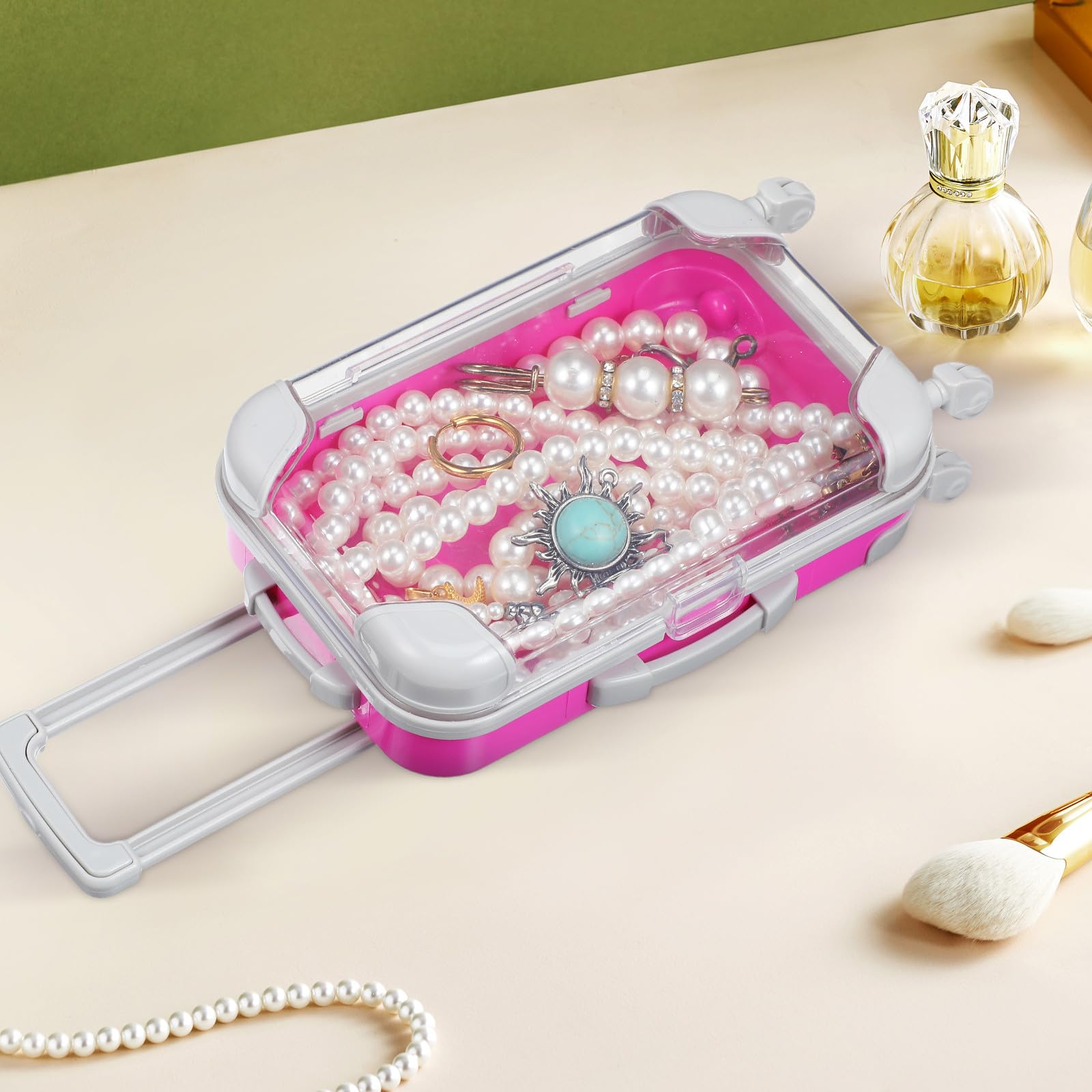 Abaodam Set 4 Pezzi Astuccio Portatrucchi da Viaggio in Plastica Rosa, Compatto e Portatile per Organizzare Strumenti di Bellezza, per Donne Professioniste in Viaggio