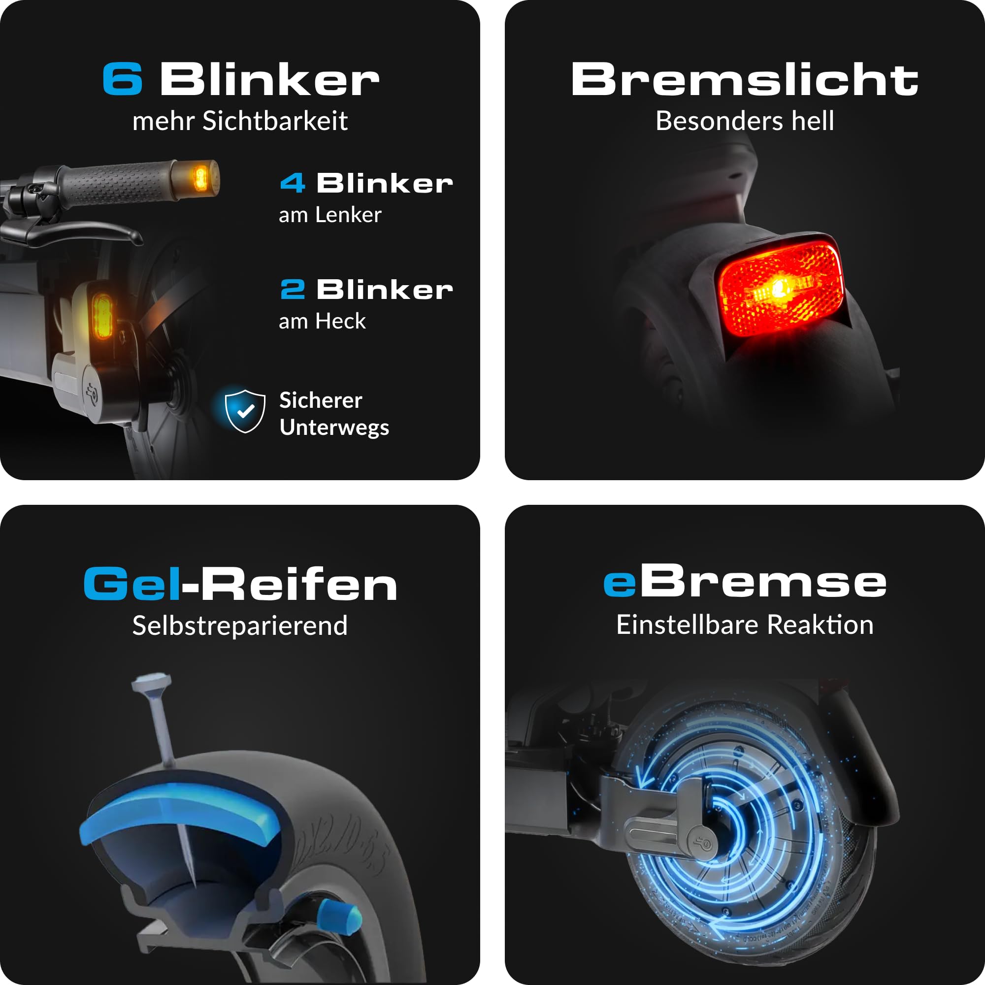ePowerFun ePF-2 PRO 653W | E-Scooter Straßenzulassung | 80km Reichweite | 45 km Reichweite, 1200 W Peak, 500 W Heckantrieb, 9 Zoll Luftreifen, Blinker vorn + hinten, App-Wegfahrsperre, IP65