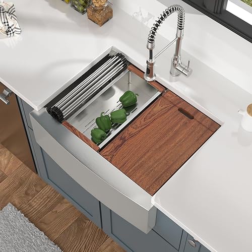 Miniatura 2 de Mocoloo - Fregadero de cocina de 27 x 22 pulgadas, delantal de fregadero de cocina de acero inoxidable de calibre 16, delantal curvado de un solo