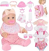 Mastom 12" Realistic Baby Doll Playset with 4 Outfits, Pink Backpack, Bottles & Accessories - Toddler Girls Pretend Play 3+