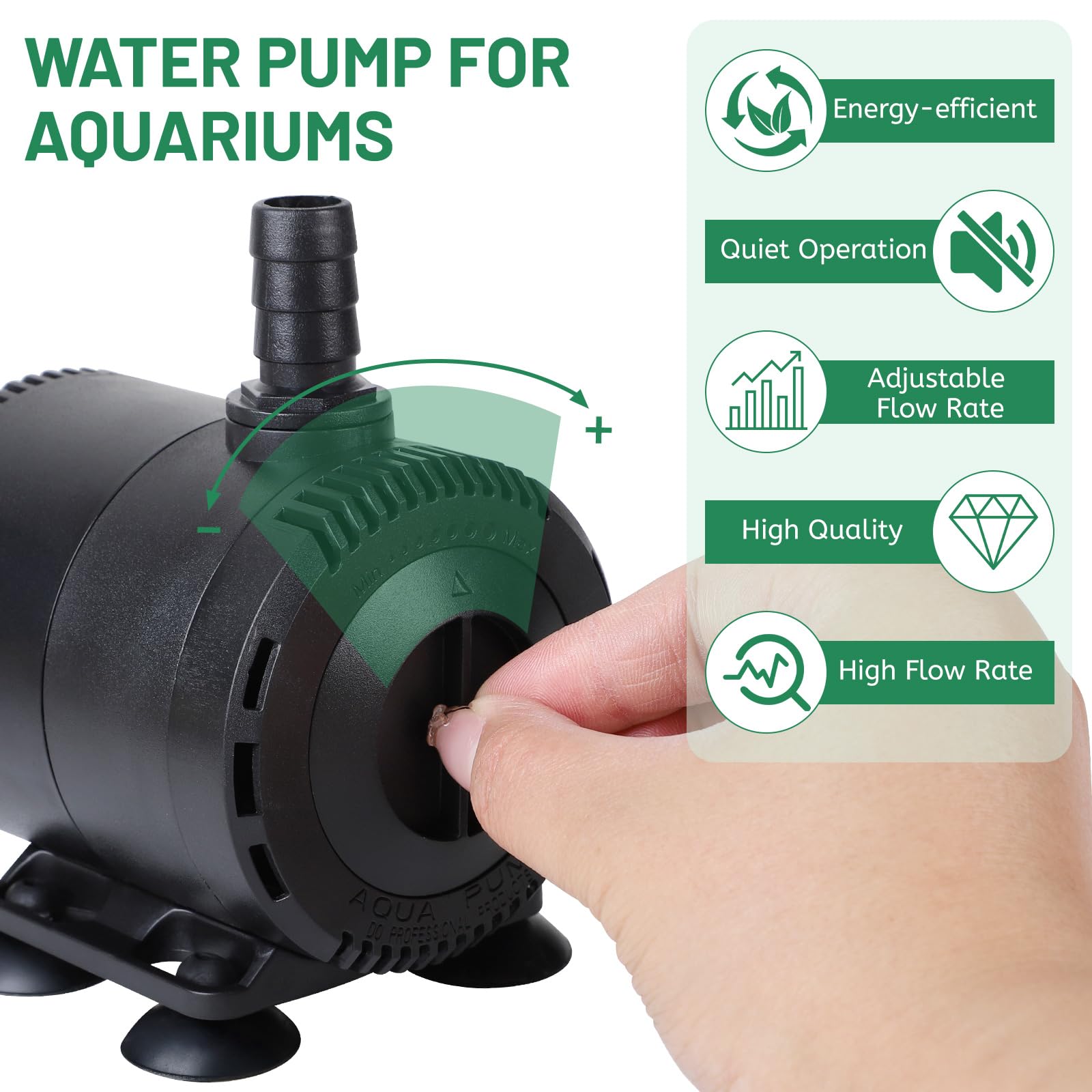DBREAKS Aquarium Wasserpumpe 15W 1000L/H, Ultra Leise Unterwasserpumpe Springbrunnen Pumpe Klein, Tauchpumpe mit Einstellbarem Durchfluss, 1,5m Kabel und 2 Düsen für Teiche, Brunnen
