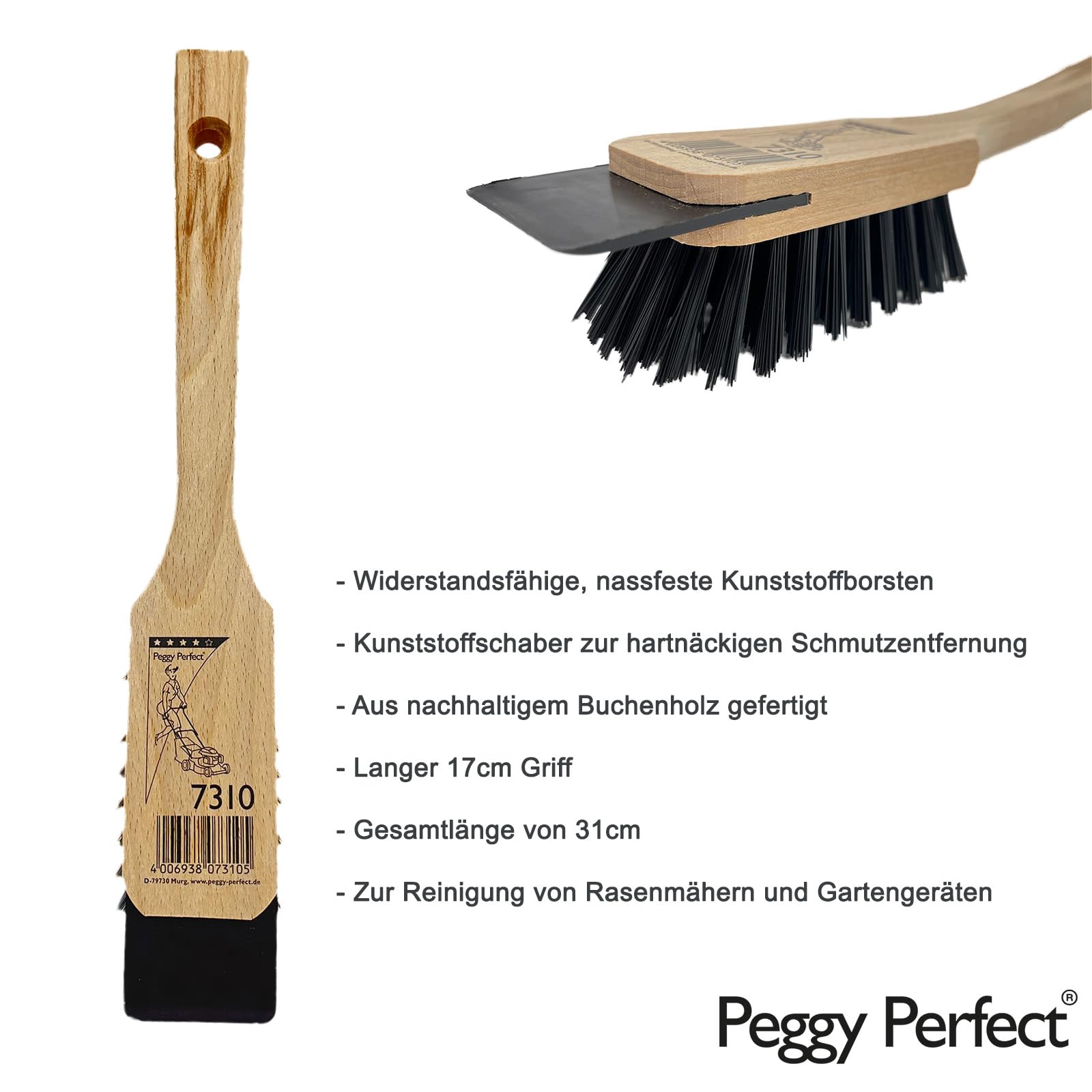 KOTARBAU® Brosse De Tondeuse à Gazon, 30 Cm, Efficace Pour Le Nettoyage, Avec Grattoir Et Poignée En Bois, Poils En Nylon Robustes, Idéale Pour Tondeuse à Gazon