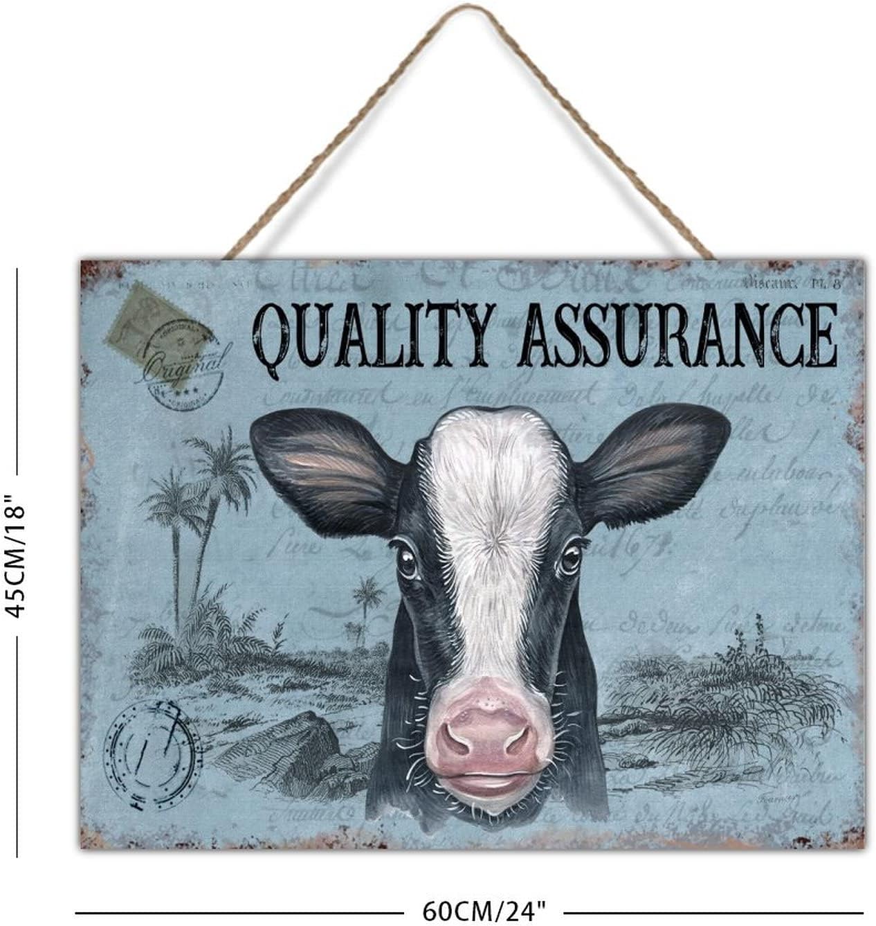 Rustic Farmhouse Sign Vintage French Style Cow Blue Wall Art Decor Watercolor Farm Animal Cattle Wood Sign for Home Office School 24x18in New Home Gift to Farmer