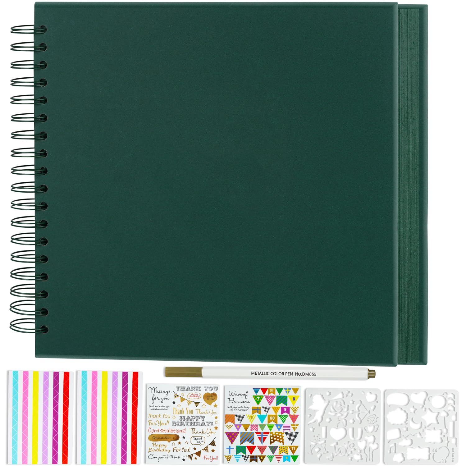 Miaikoe DIY Scrapbook Album 31.5x31.5 cm Hardcover Kraft Blank Paper Scrap Book with 40 Sheets Memory Book for Family Wedding Photography Anniversary (Dark Green)