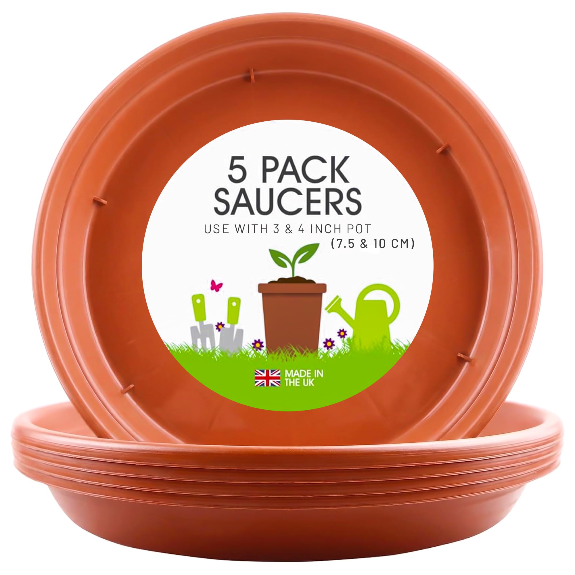 ANGIX 5 x Terracotta Plant Saucers for 7.5/10cm Pot, Heavy Duty Plastic Flower Pot Drip Trays for Indoor & Outdoor Plants, Garden Plant Pot Saucers/Water Trays, Surface Protection for Household Plants